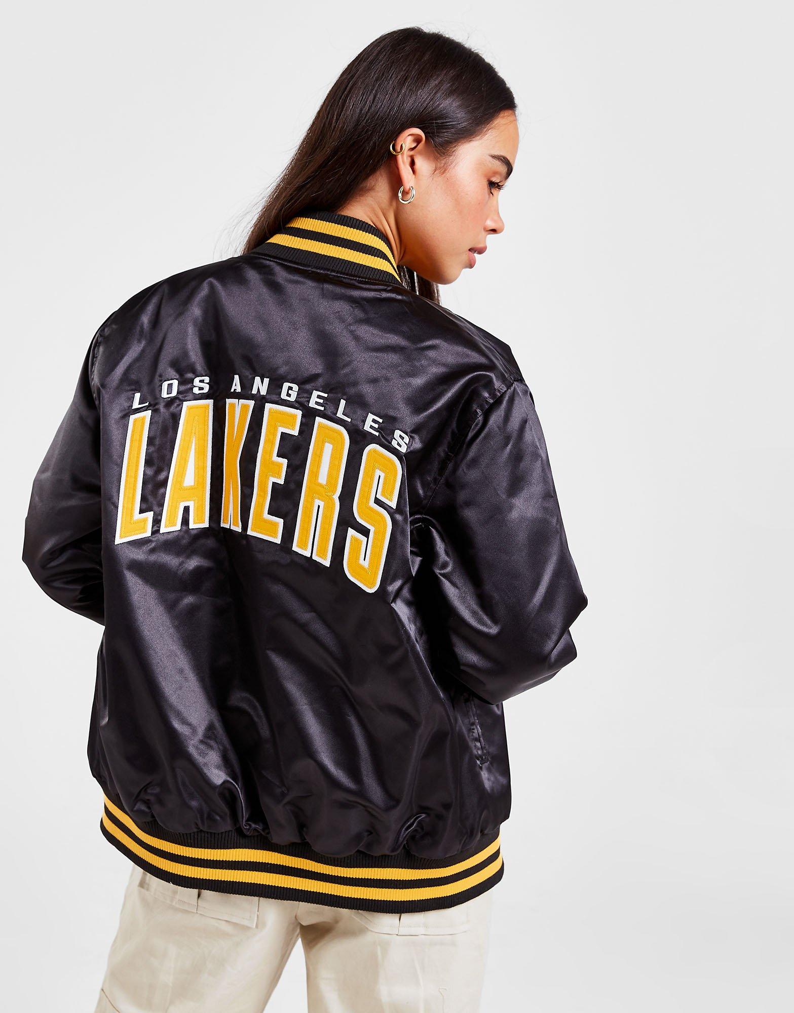 Black New Era NBA LA Lakers Satin Bomber Jacket