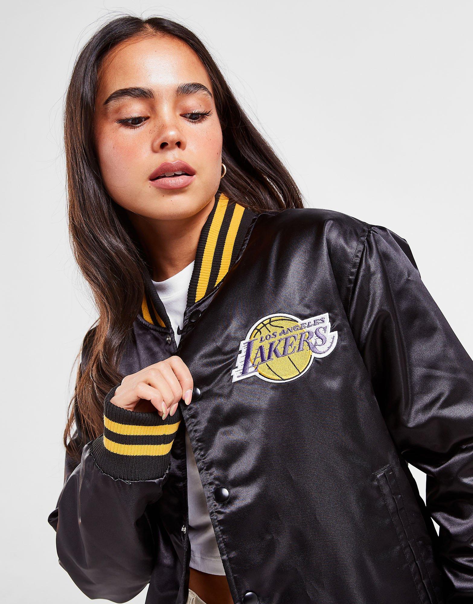 Black New Era NBA LA Lakers Satin Bomber Jacket