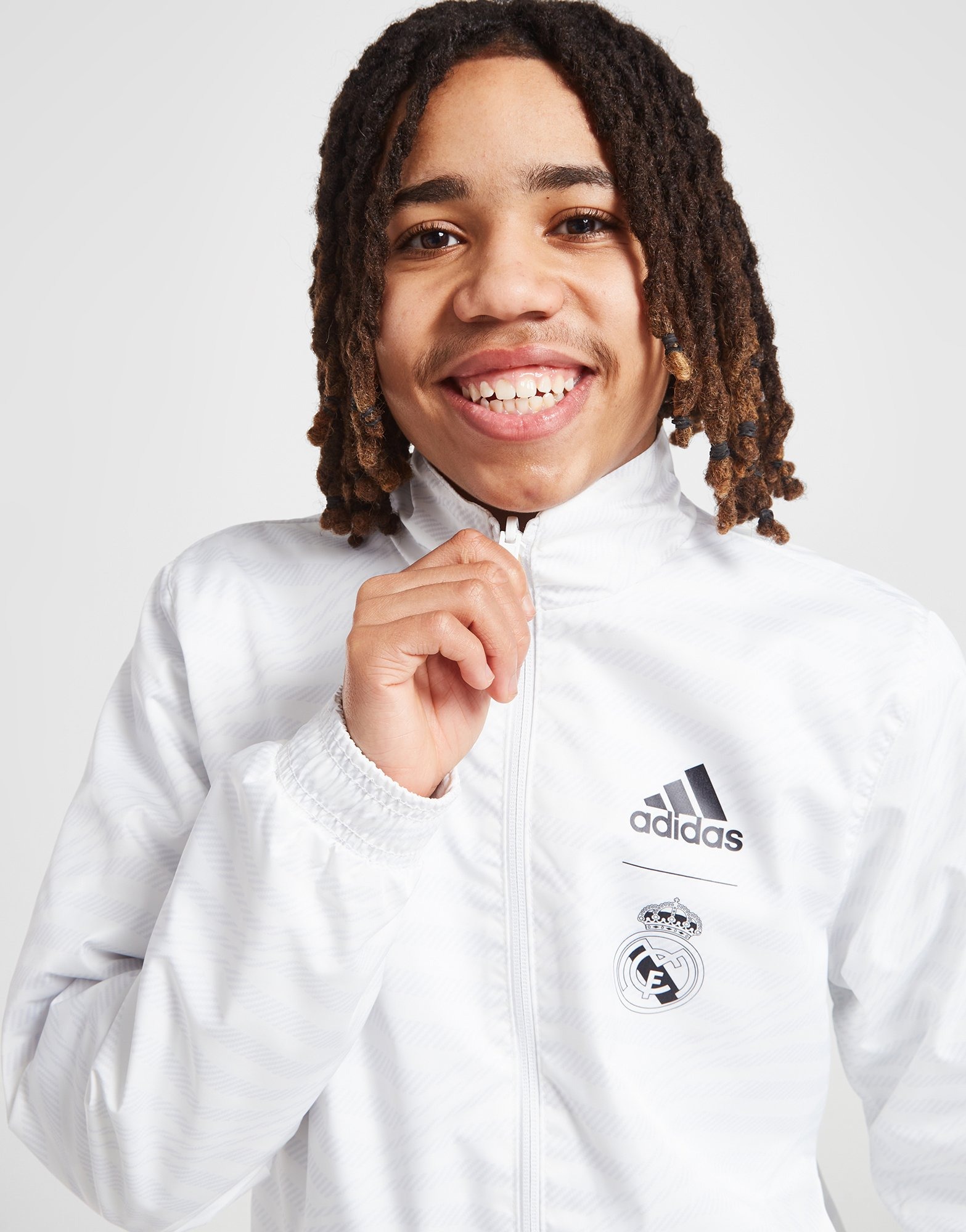 White adidas Real Madrid Anthem Jacket Junior | JD Sports UK