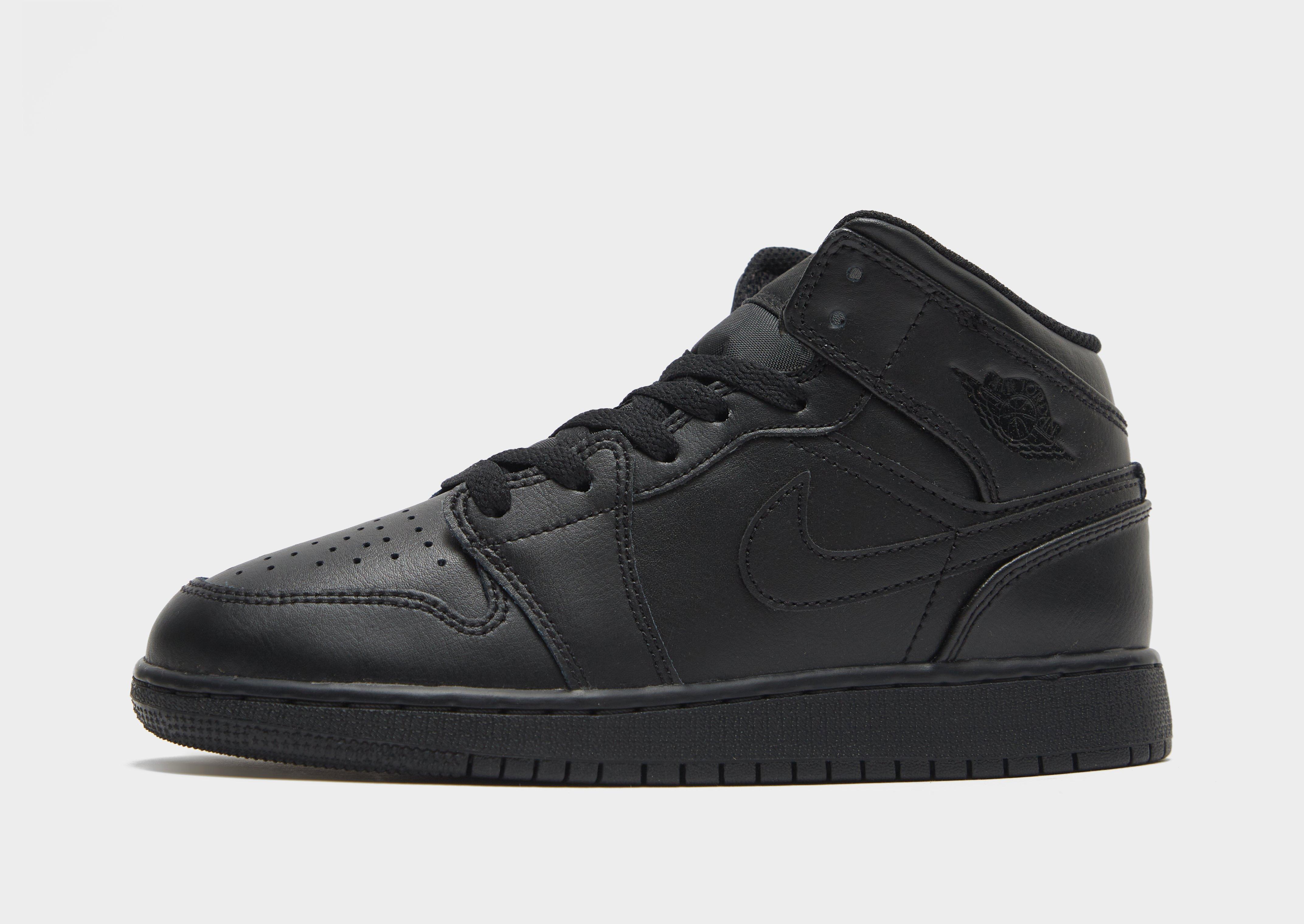 Black Jordan Air 1 Mid Smooth Leather Junior | JD Sports UK