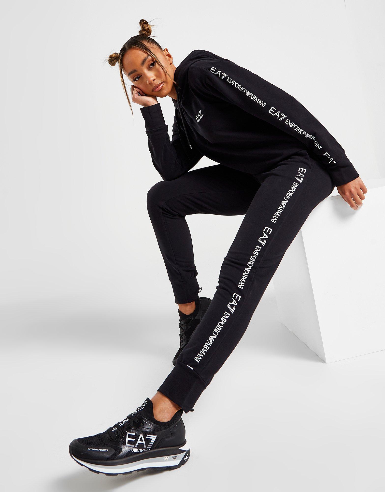 EA7 men's black tracksuit with signature logo tape