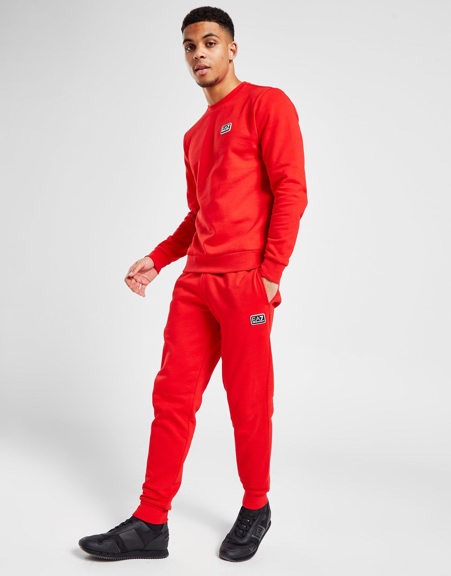 Red Emporio Armani EA7 Badge Crew Tracksuit | JD Sports UK