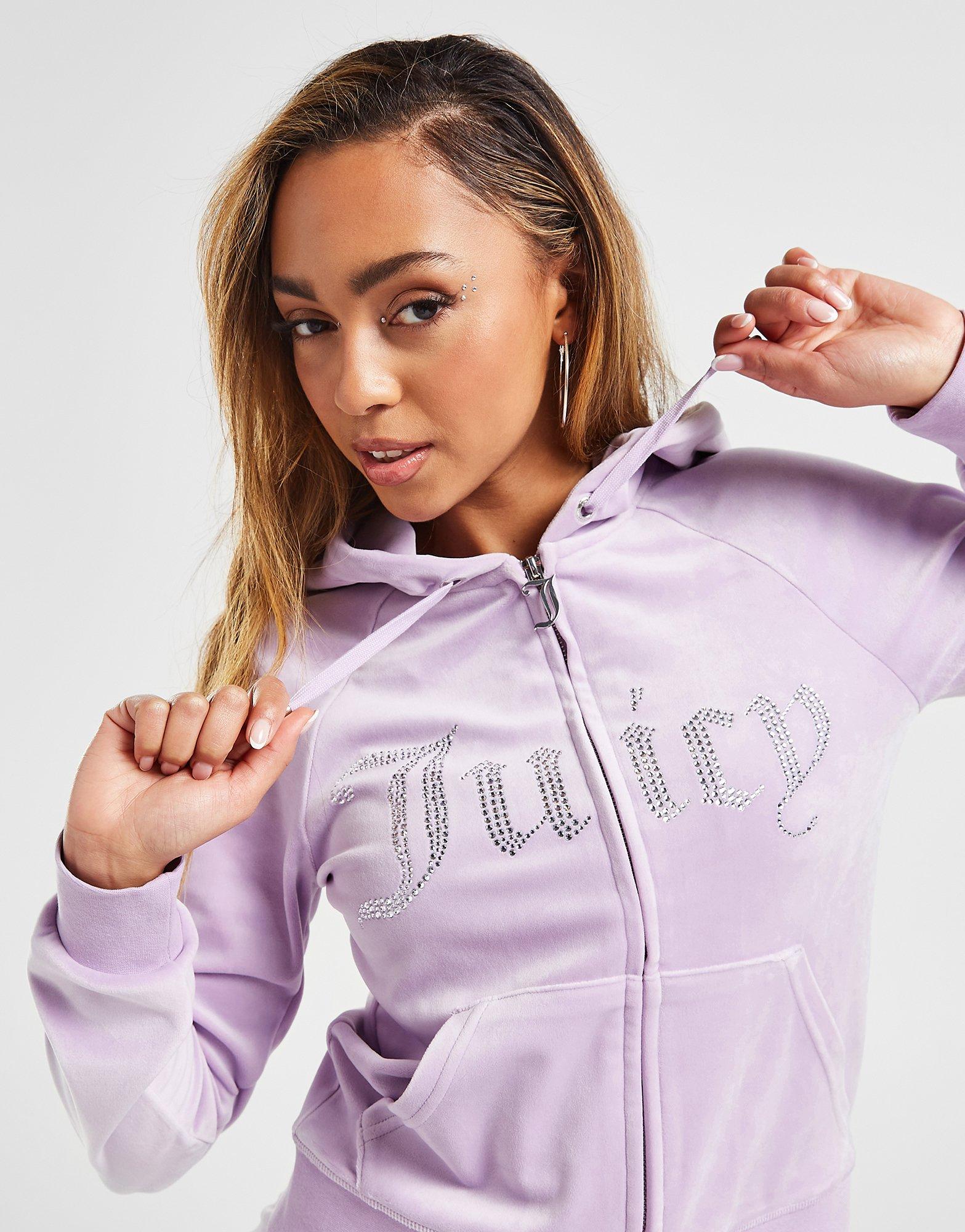 Purple JUICY COUTURE Diamante Velour Full Zip Hoodie - JD Sports Ireland