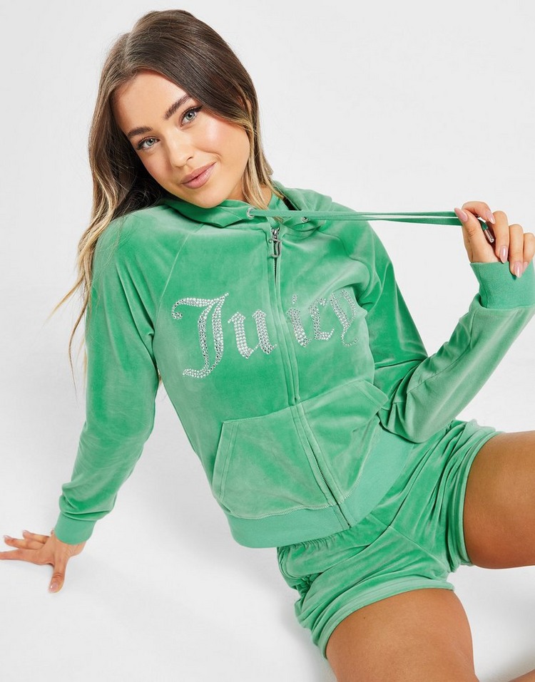 Green JUICY COUTURE Diamante Velour Full Zip Hoodie | JD Sports Malaysia