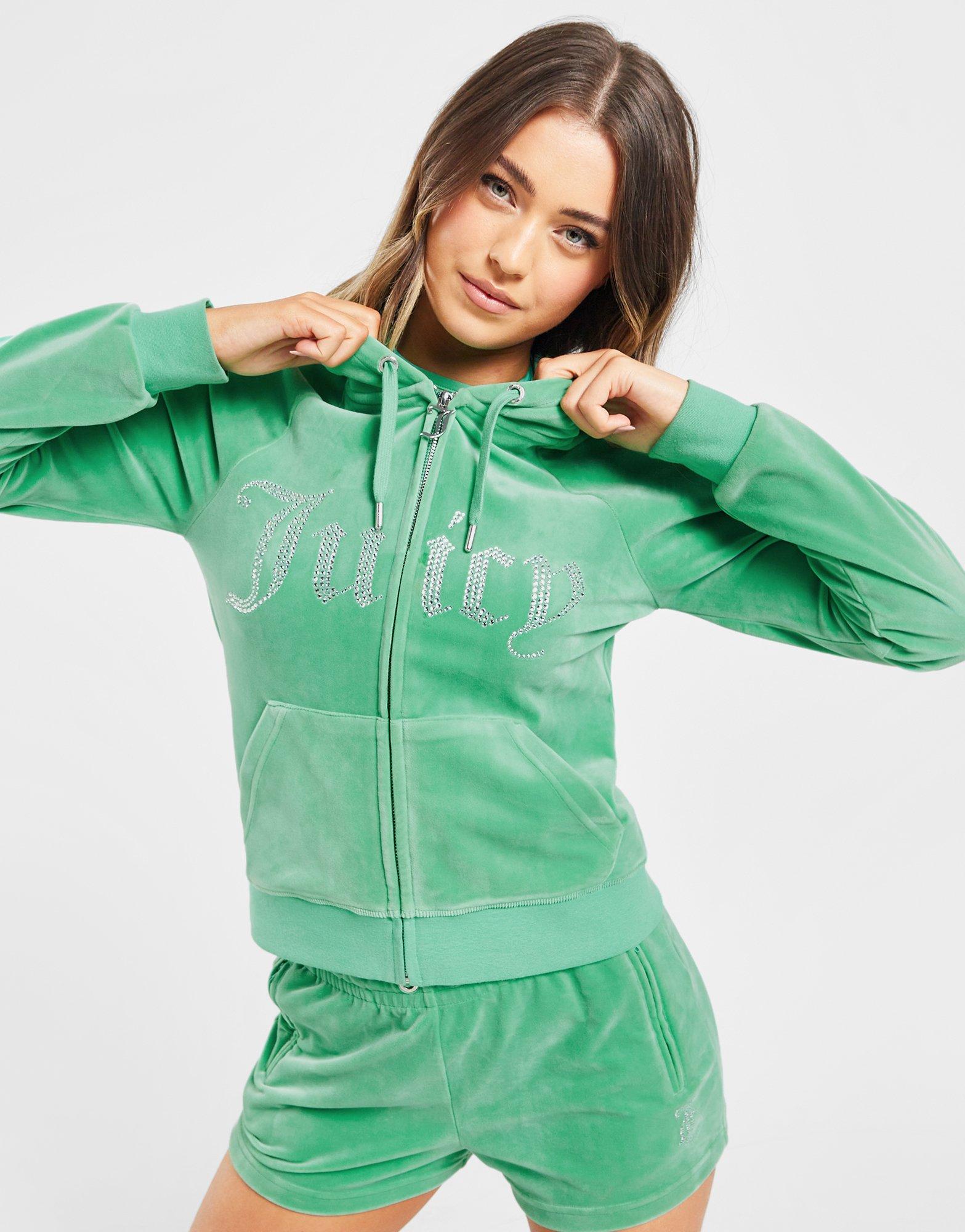 Green JUICY COUTURE Diamante Velour Camo Hoodie - JD Sports Global