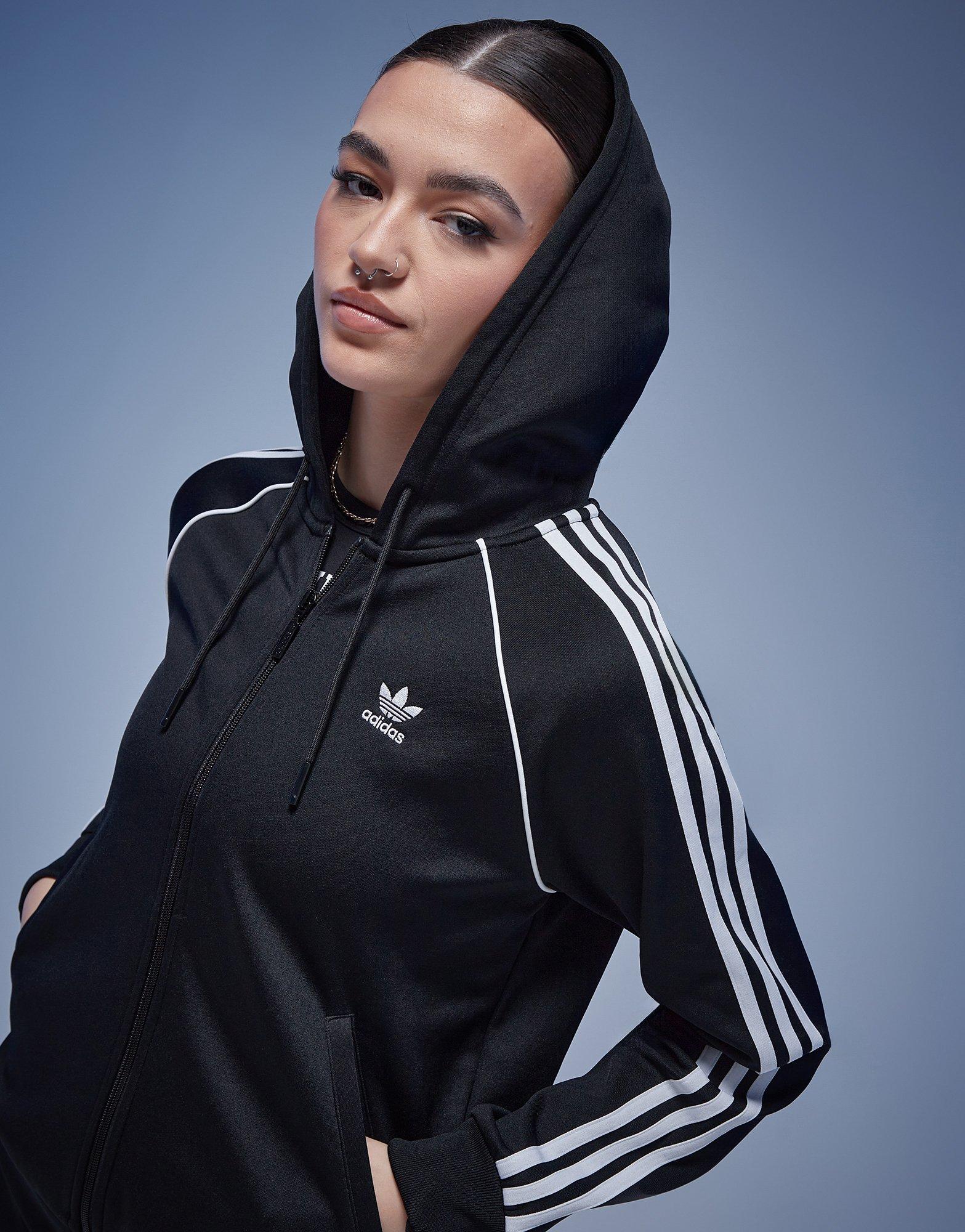 Adidas 3 stripe shop zip hoodie women's