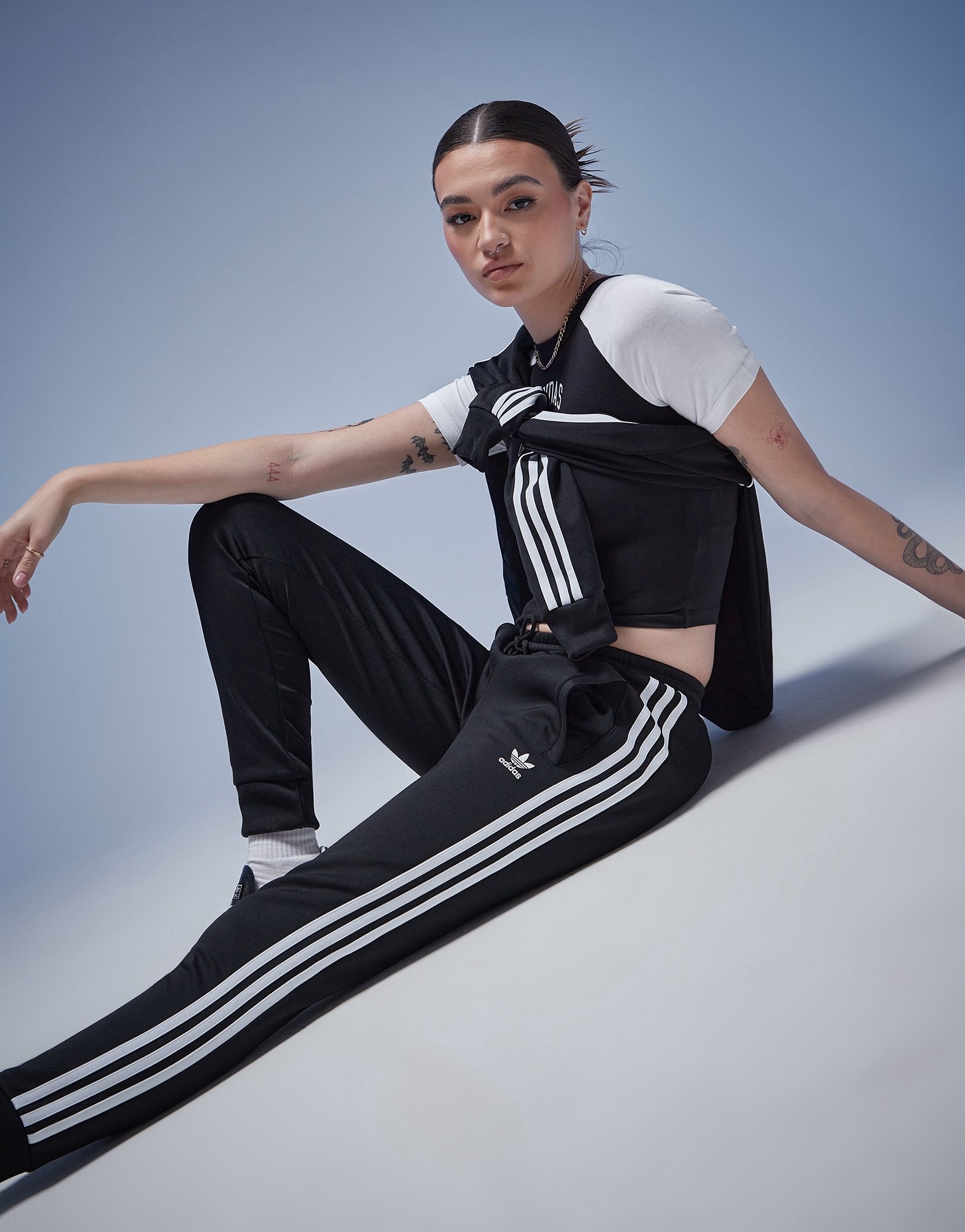 Black and white adidas tracksuit womens hotsell