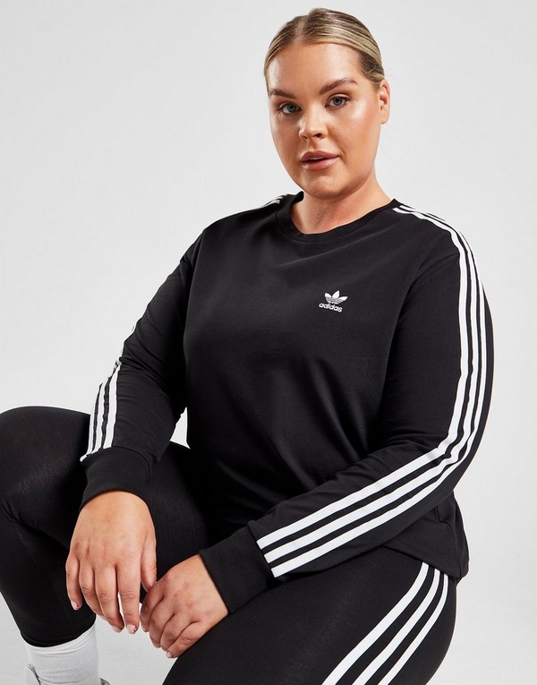 Black adidas Originals Plus Size 3-Stripes Long Sleeve T-Shirt - JD Sports Ireland