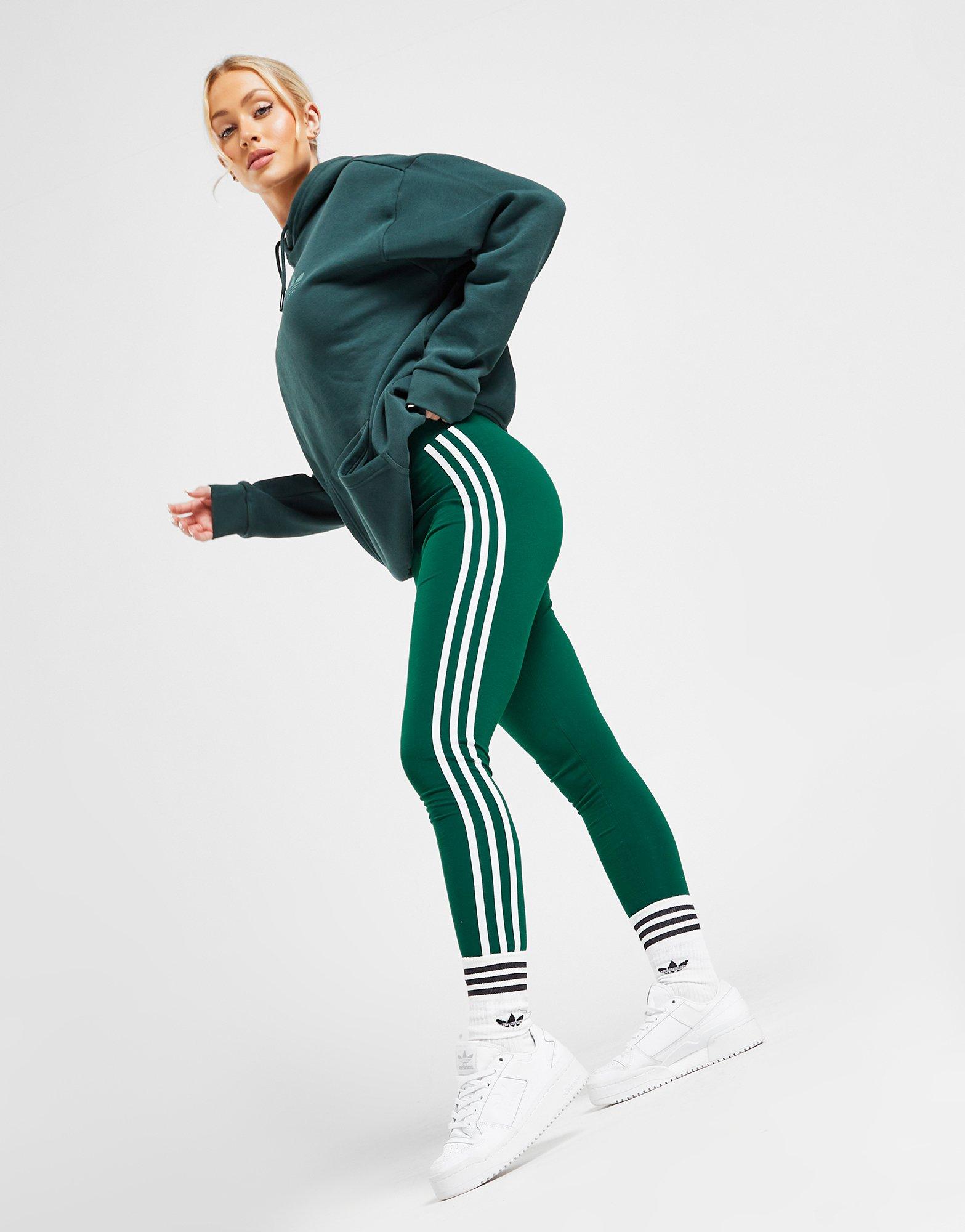 adidas Originals adicolor three stripe trefoil legging in green