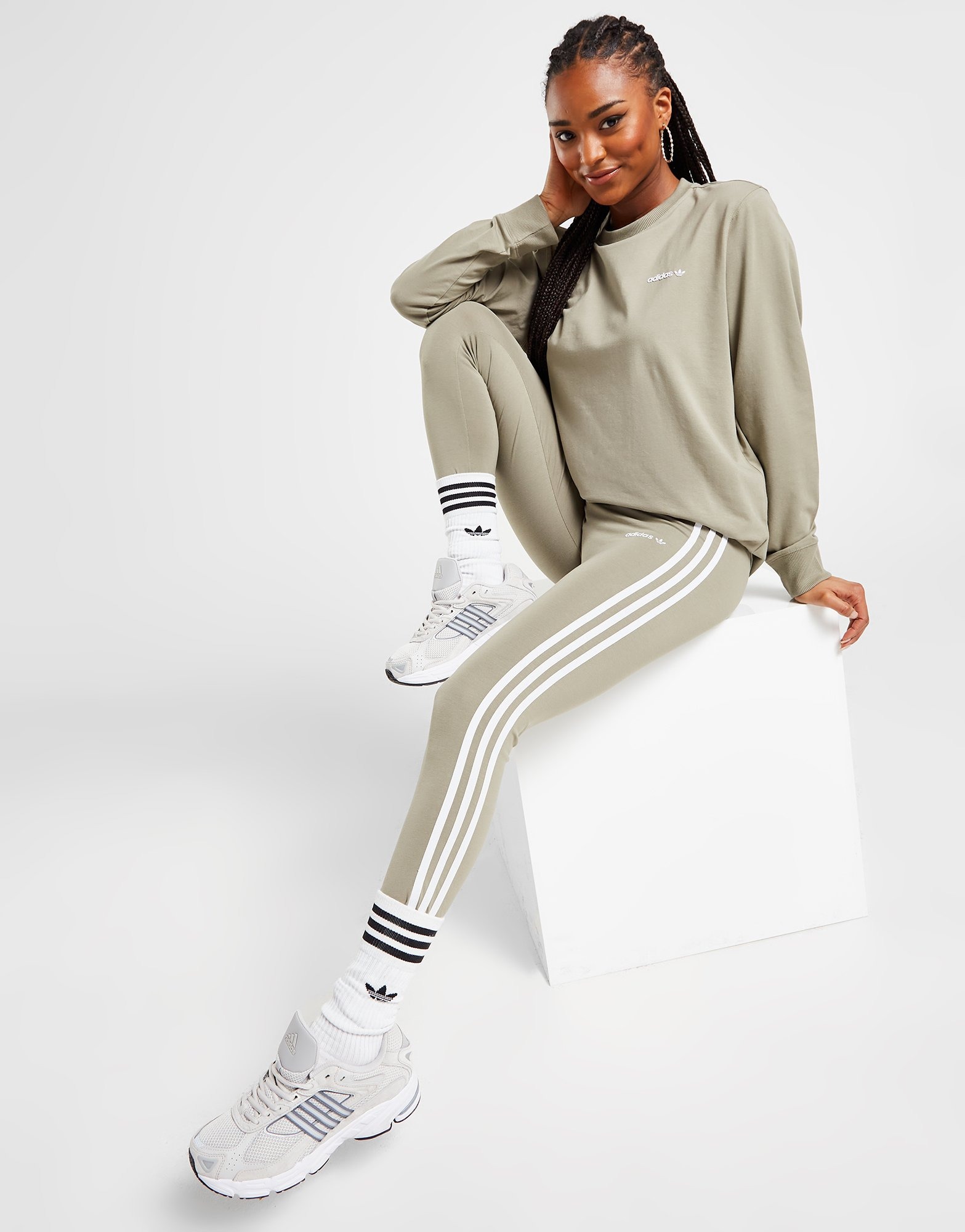 Green adidas Originals Linear High Waist Leggings | JD Sports Global