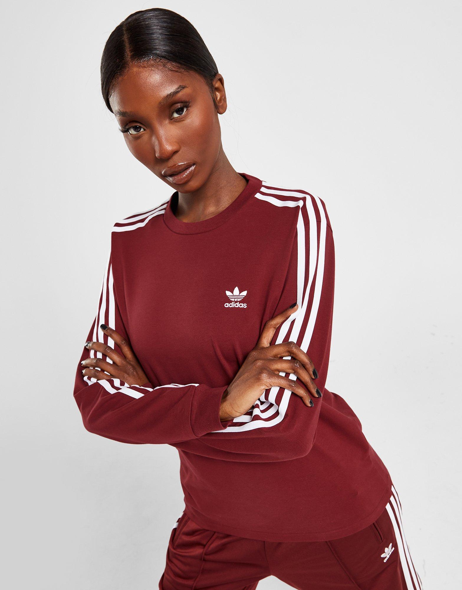Red adidas Originals 3-Stripes Cali Long Sleeve T-Shirt | JD Sports Global