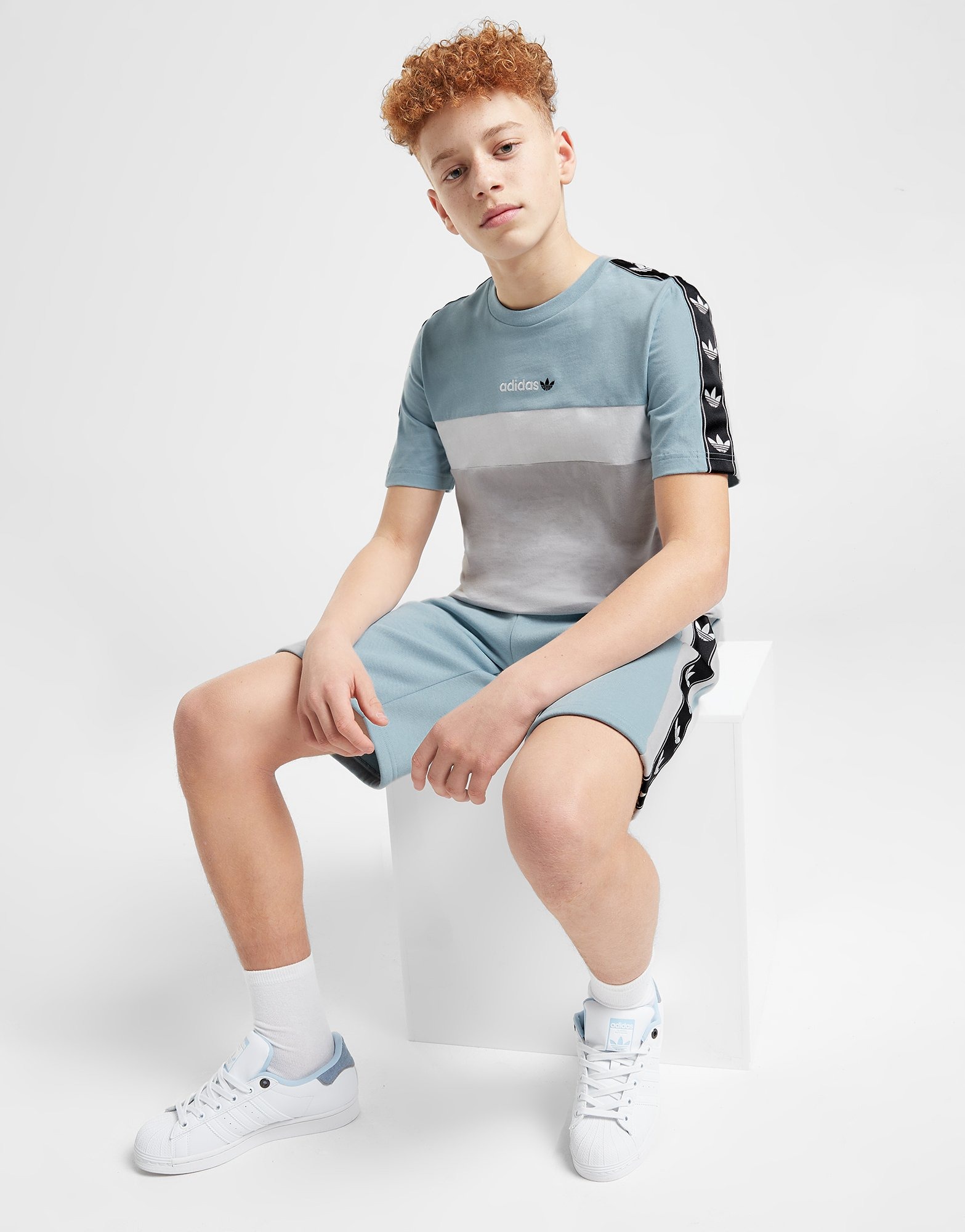 Blue adidas Originals Colour Block T-Shirt Junior - Sports Ireland