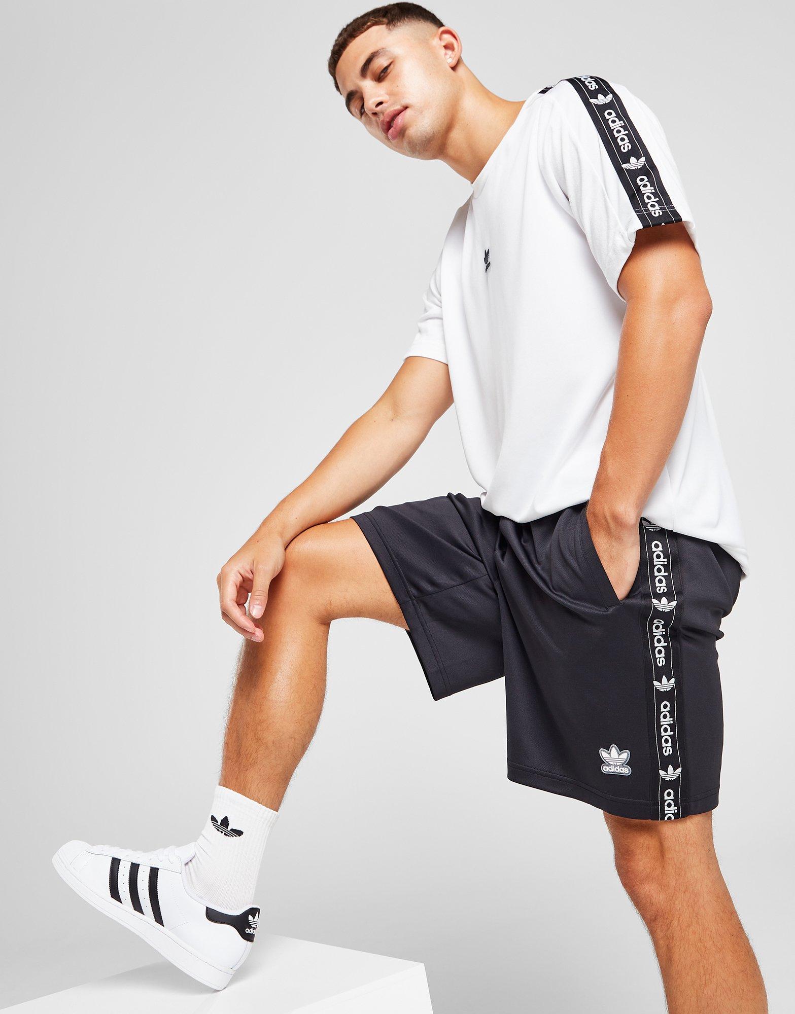 Adidas originals tape hot sale shorts grey