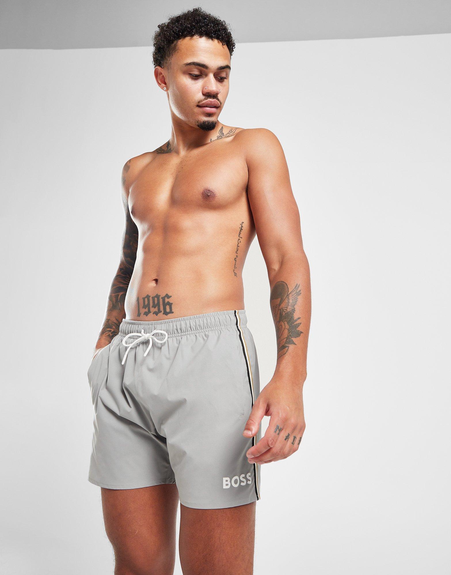 Grey hugo boss swim hot sale shorts