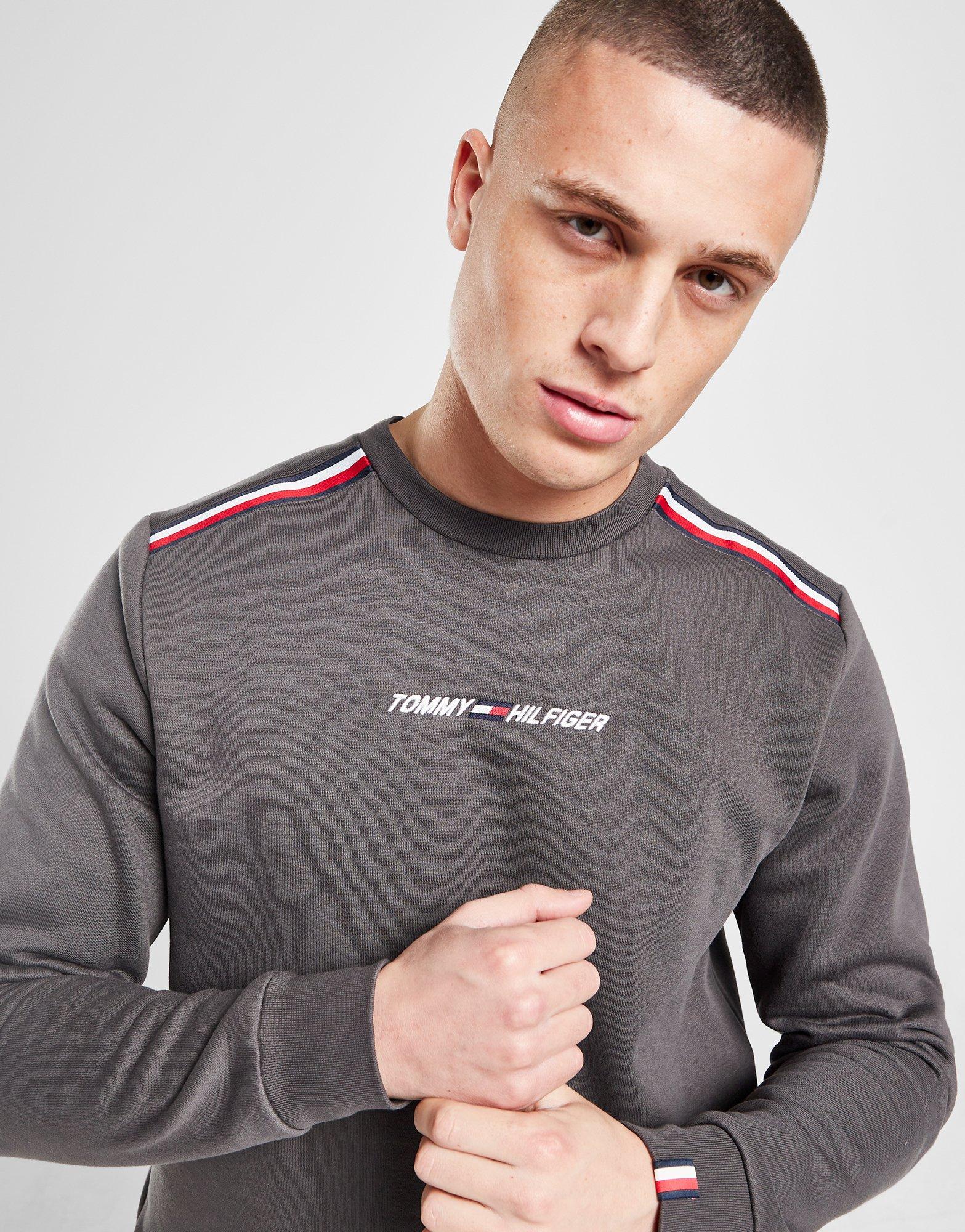 Grey Tommy Hilfiger Global Stripe Crew Sweatshirt - JD Sports Ireland
