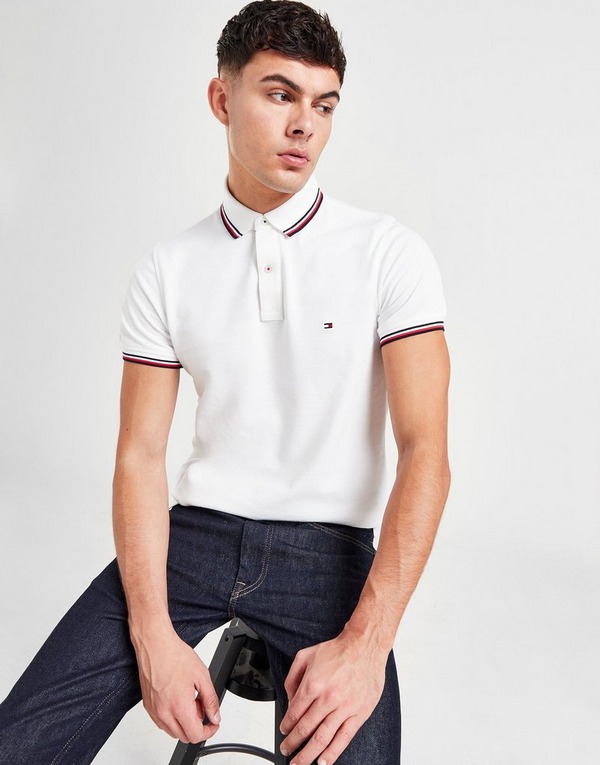 White Tommy Hilfiger Tipped Polo Shirt - JD Sports Global