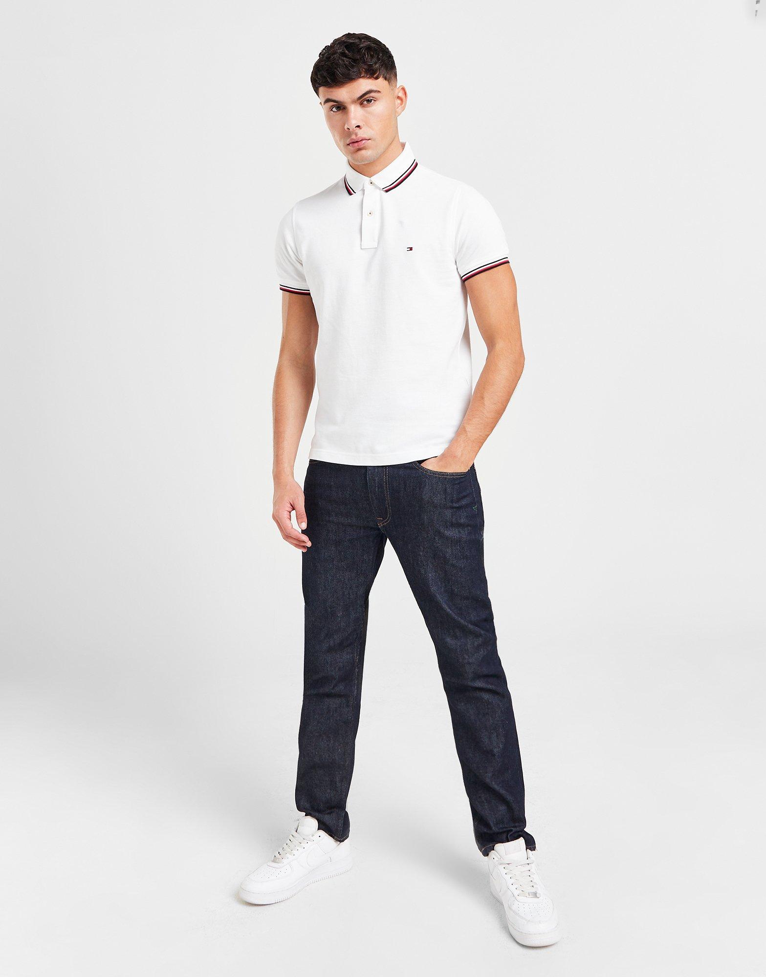 Polo Tommy Hilfiger homme blanc avec liserés sur col