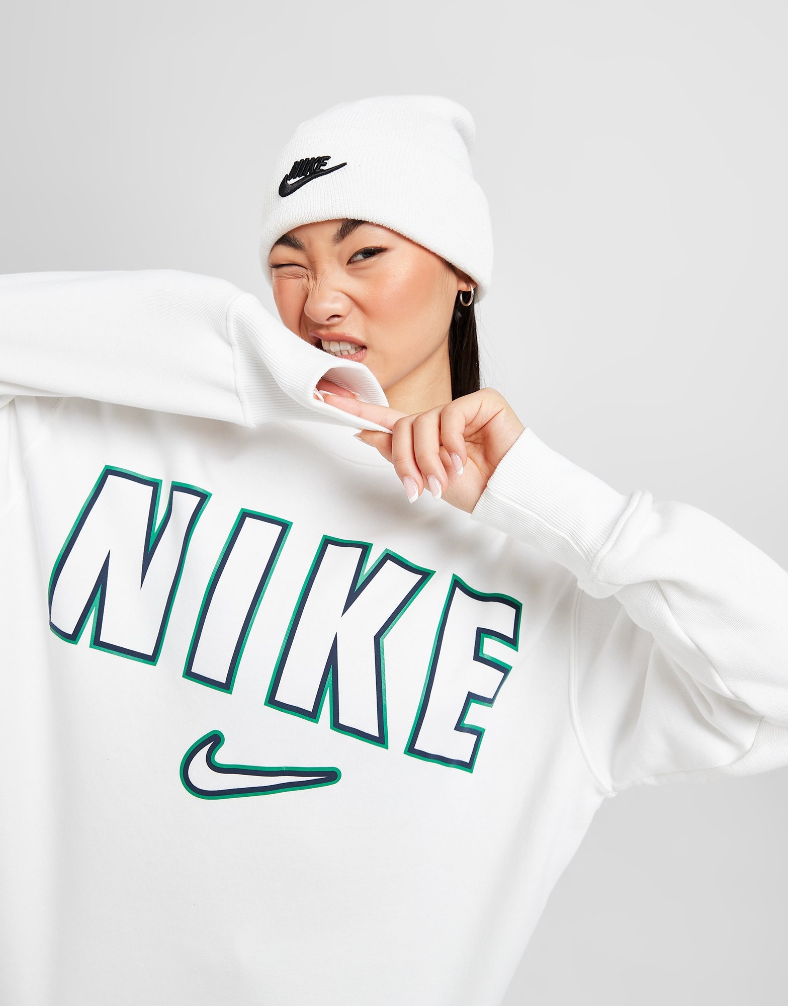 White Nike Phoenix Fleece Varsity Crew Sweatshirt | JD Sports UK