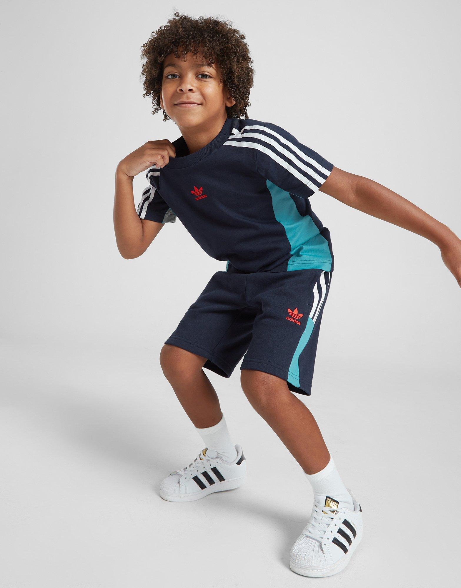 Blue adidas Originals Chevron Colour Block T-Shirt/Shorts Set Children JD Sports Ireland