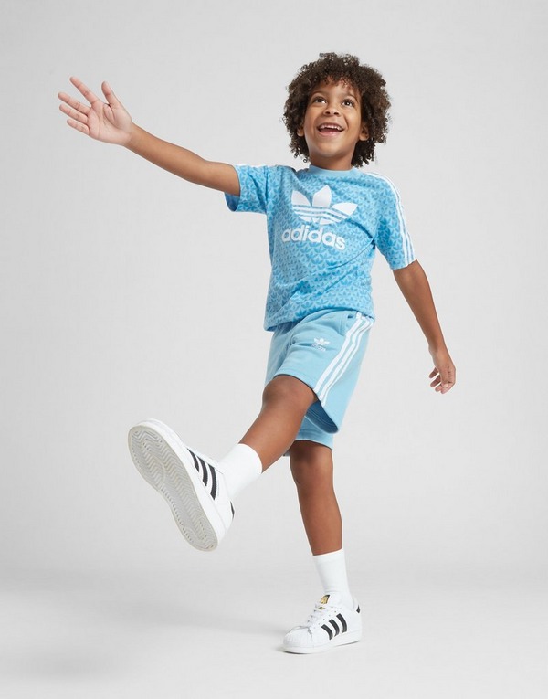 Blue adidas Originals Monogram T-Shirt/Shorts Set Children Sports Global