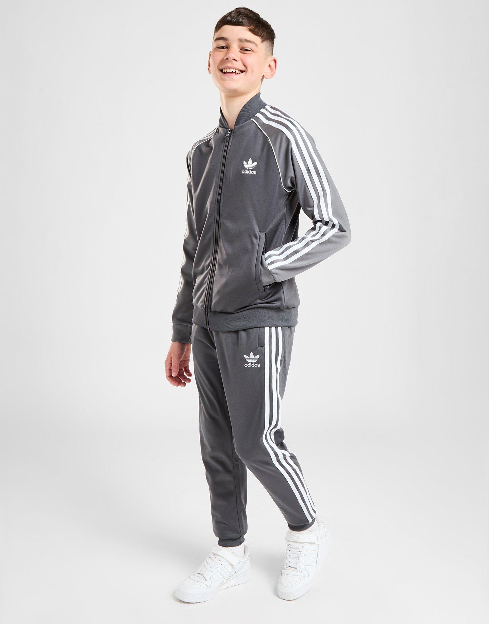 Grey adidas tracksuit on sale junior