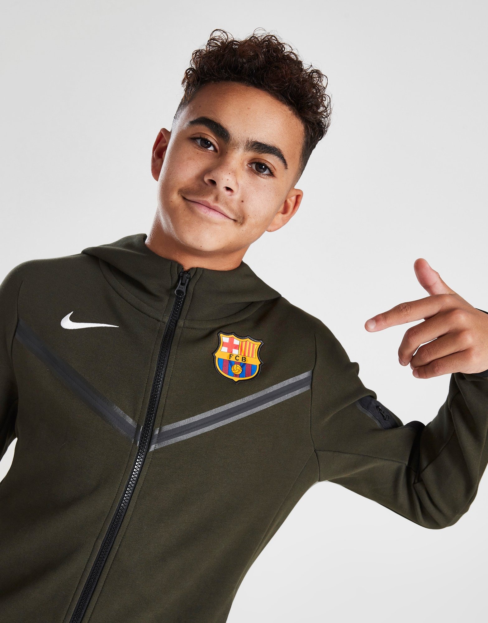 Green Nike FC Barcelona Tech Fleece Full Zip Hoodie Junior | JD