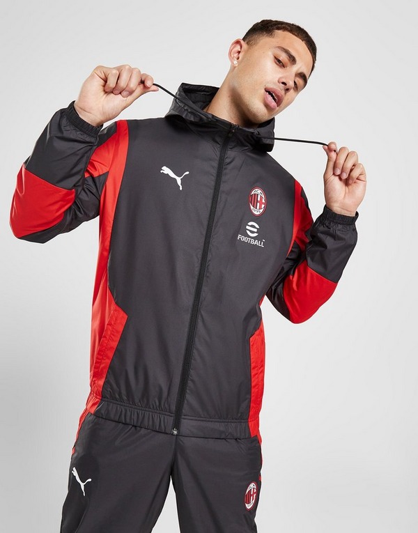 Men's PUMA AC Milan Prematch Woven Jacket in Black/Red size L