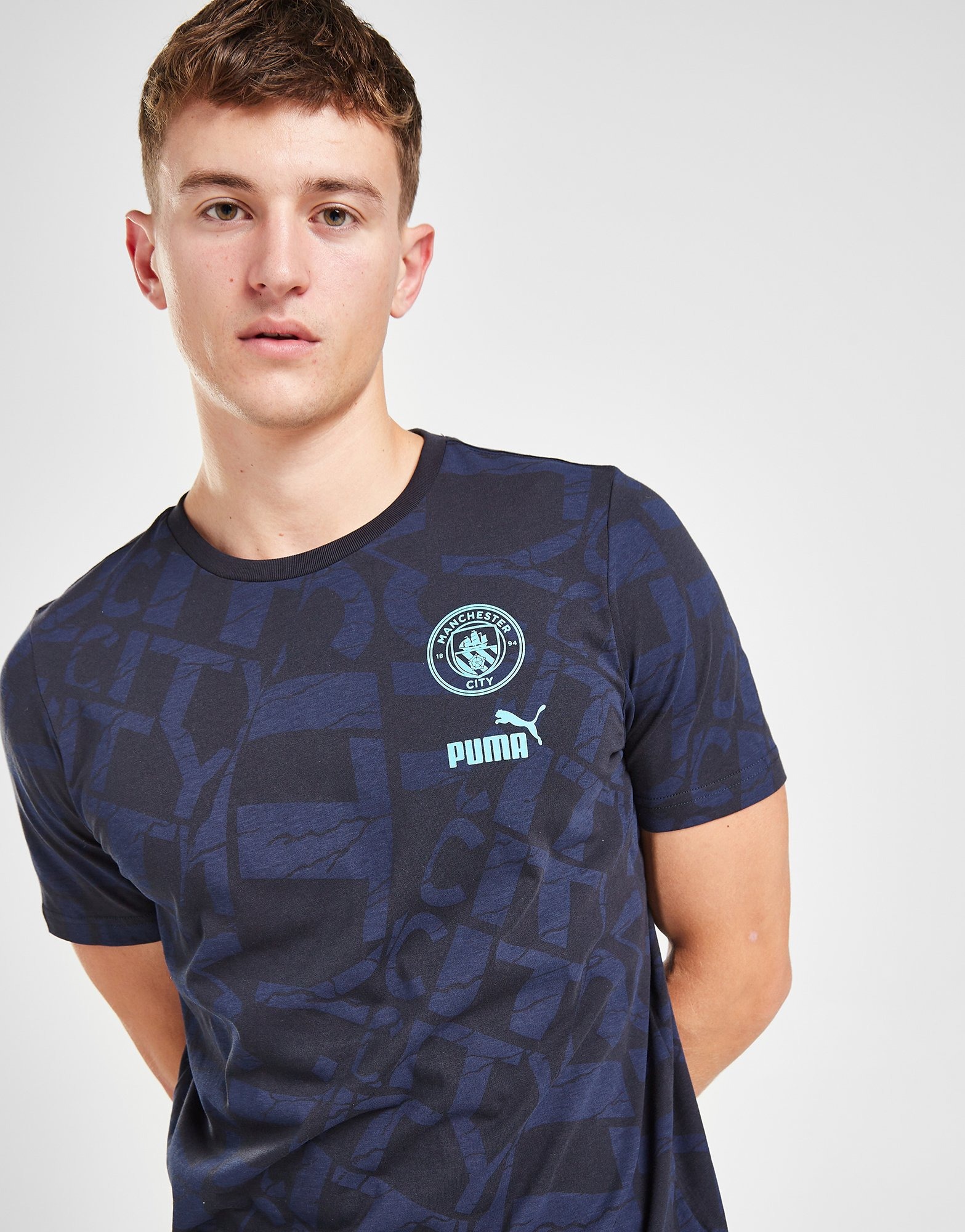 Blue Puma Manchester City FC All Over Print Shirt - JD Sports Ireland