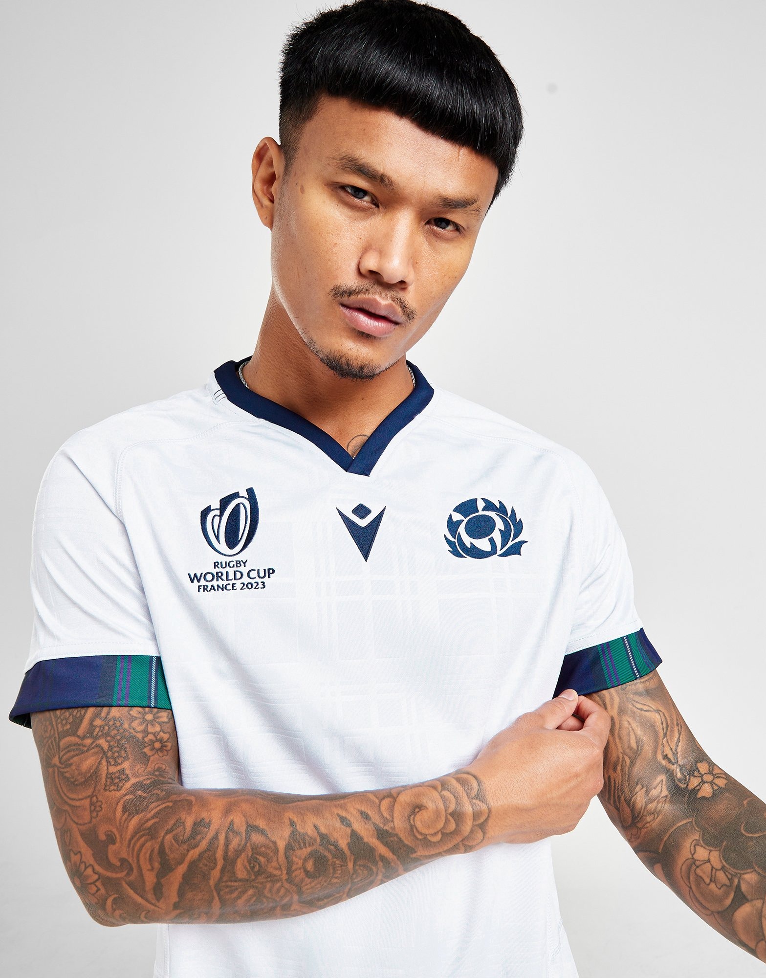 White Macron Scotland Rugby Union RWC 2023 Away Shirt JD Sports Ireland