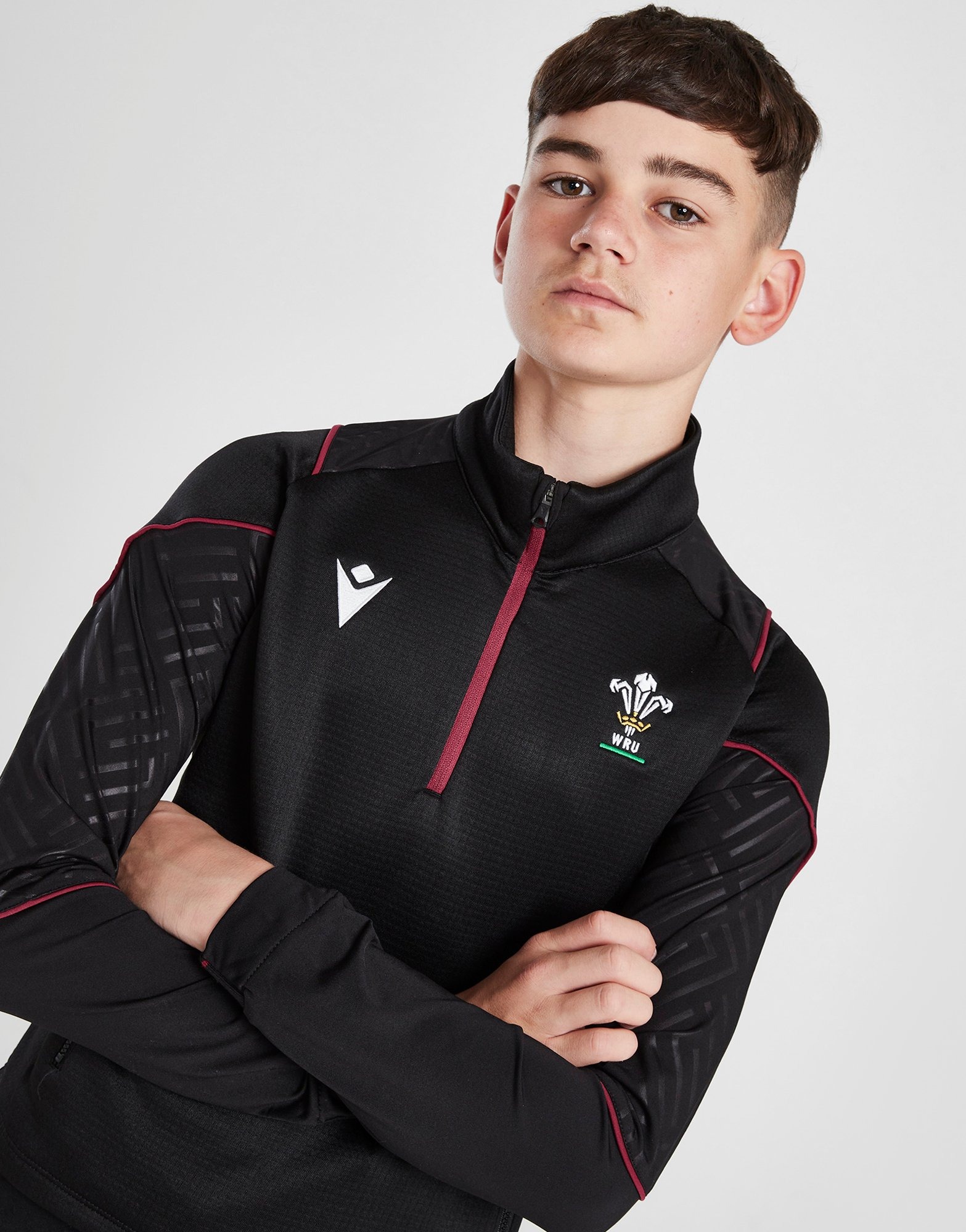 Black Macron Wales Rugby Union 1/4 Zip Top Junior JD Sports