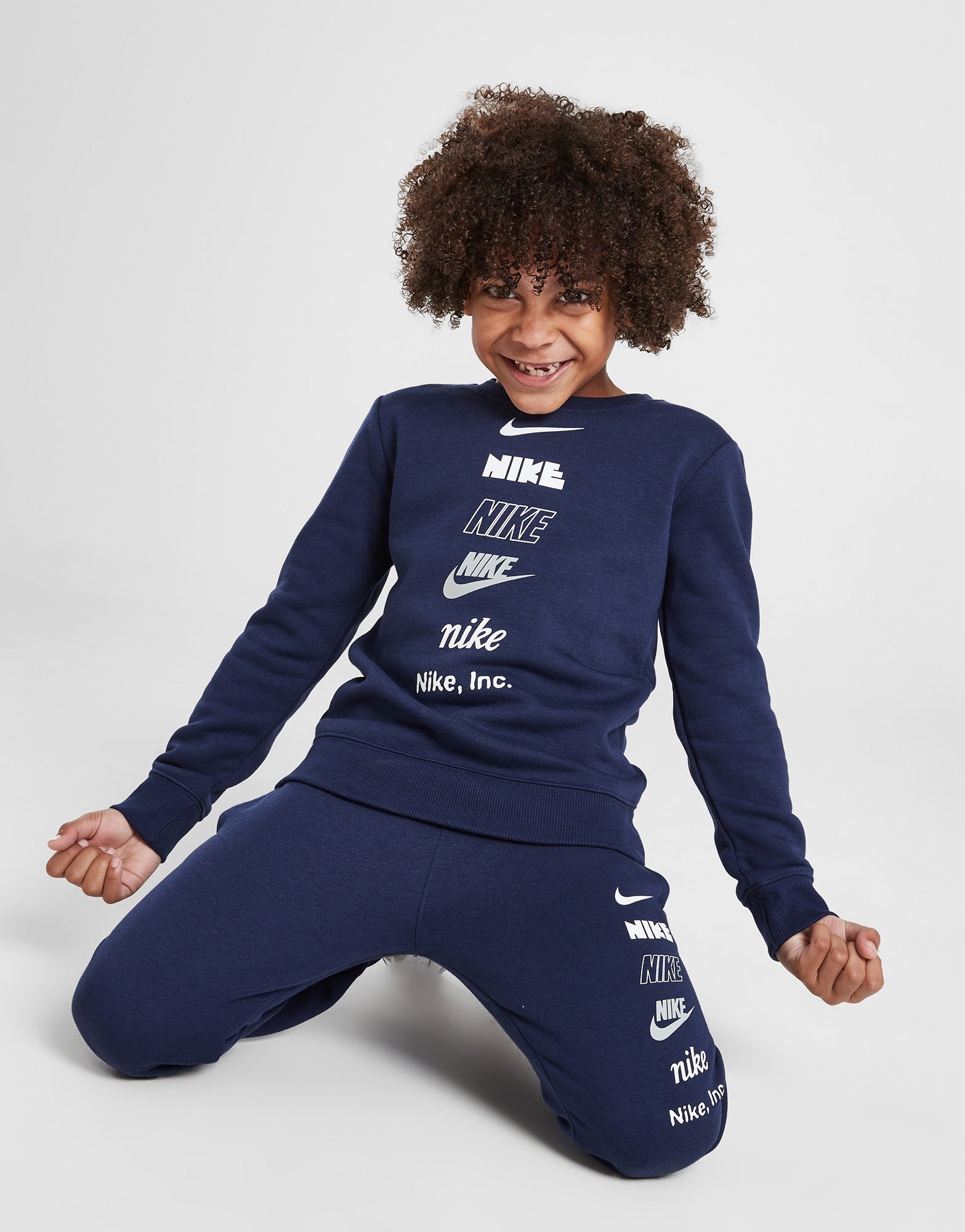 Navy Nike Multi Logo Crew Tracksuit Children JD Sports