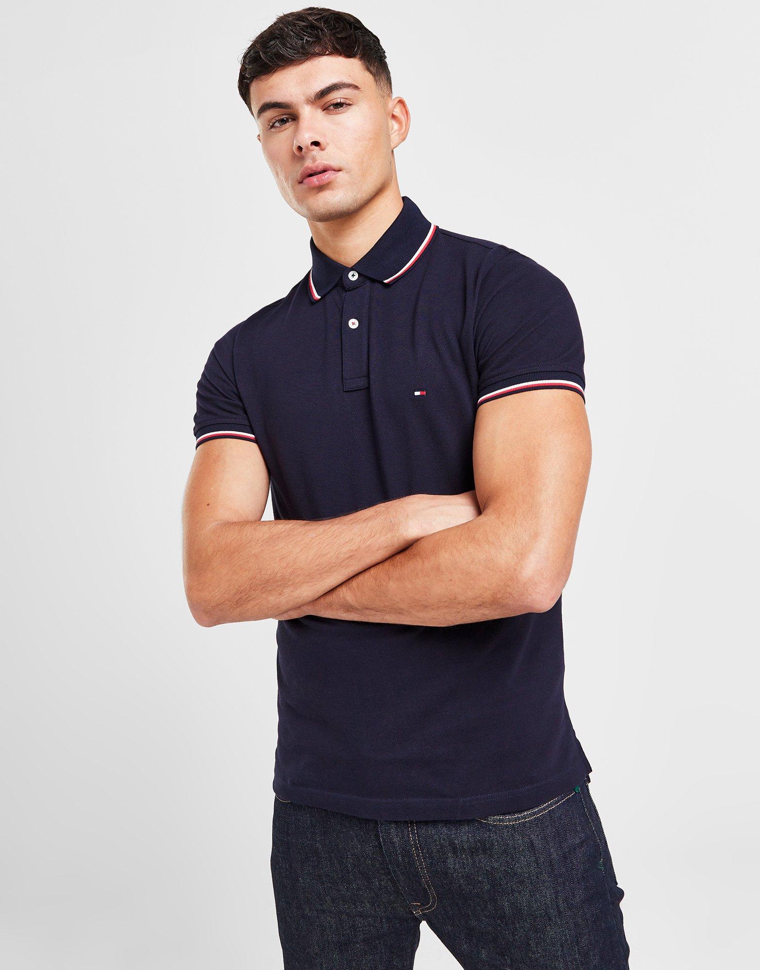 Blue Tommy Hilfiger Flag Short Sleeve Polo Shirt - JD Sports NZ