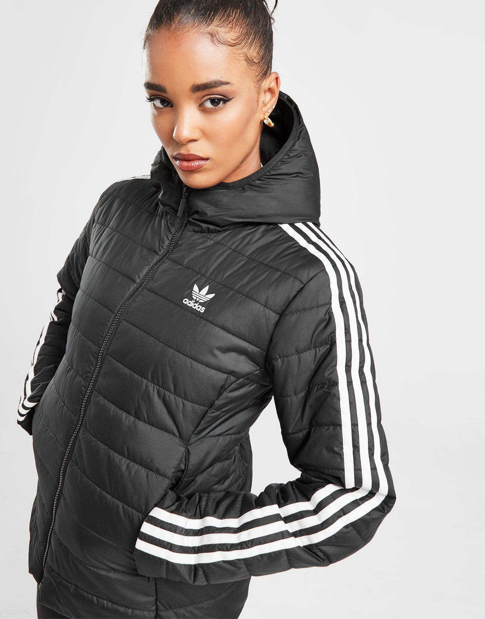 Adidas originals three stripe slim padded on sale jacket in black