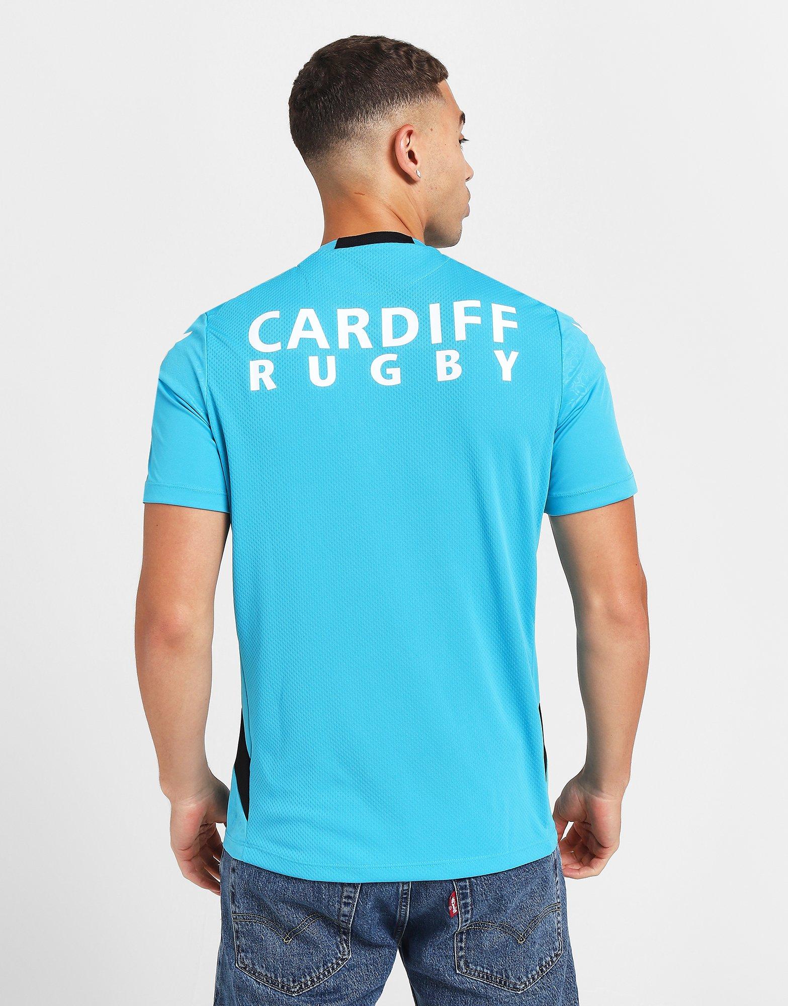 Macron Cardiff Rugby Training Shirt Black/Sky Blue 2023/24