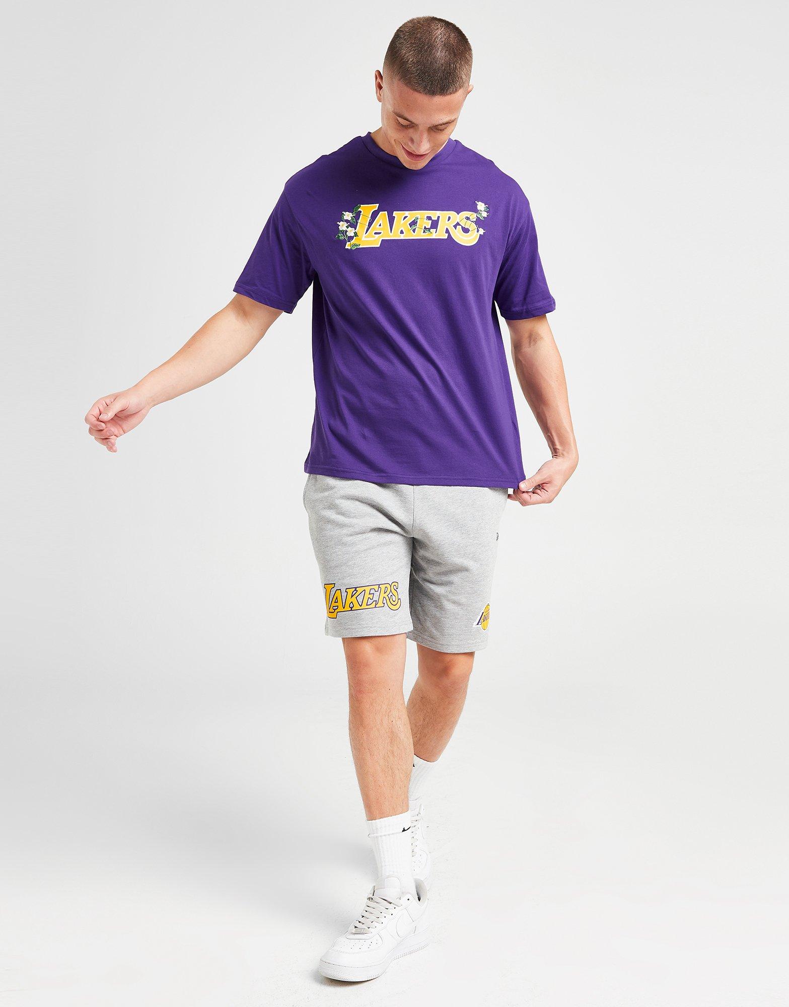 New Era LA Lakers NBA Floral Graphic T-shirt, black, yellow and purple