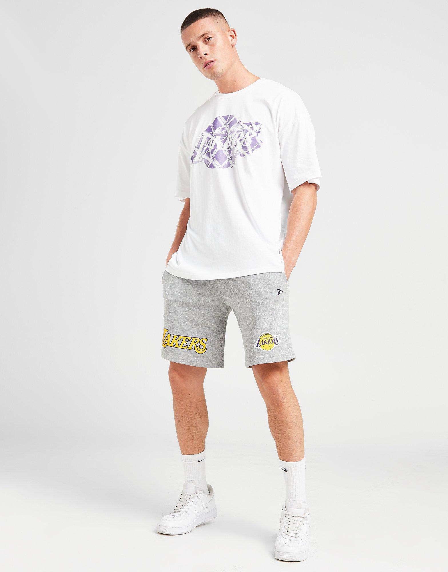 New Era NBA LA Lakers jersey shorts in grey with logo print and side stripe