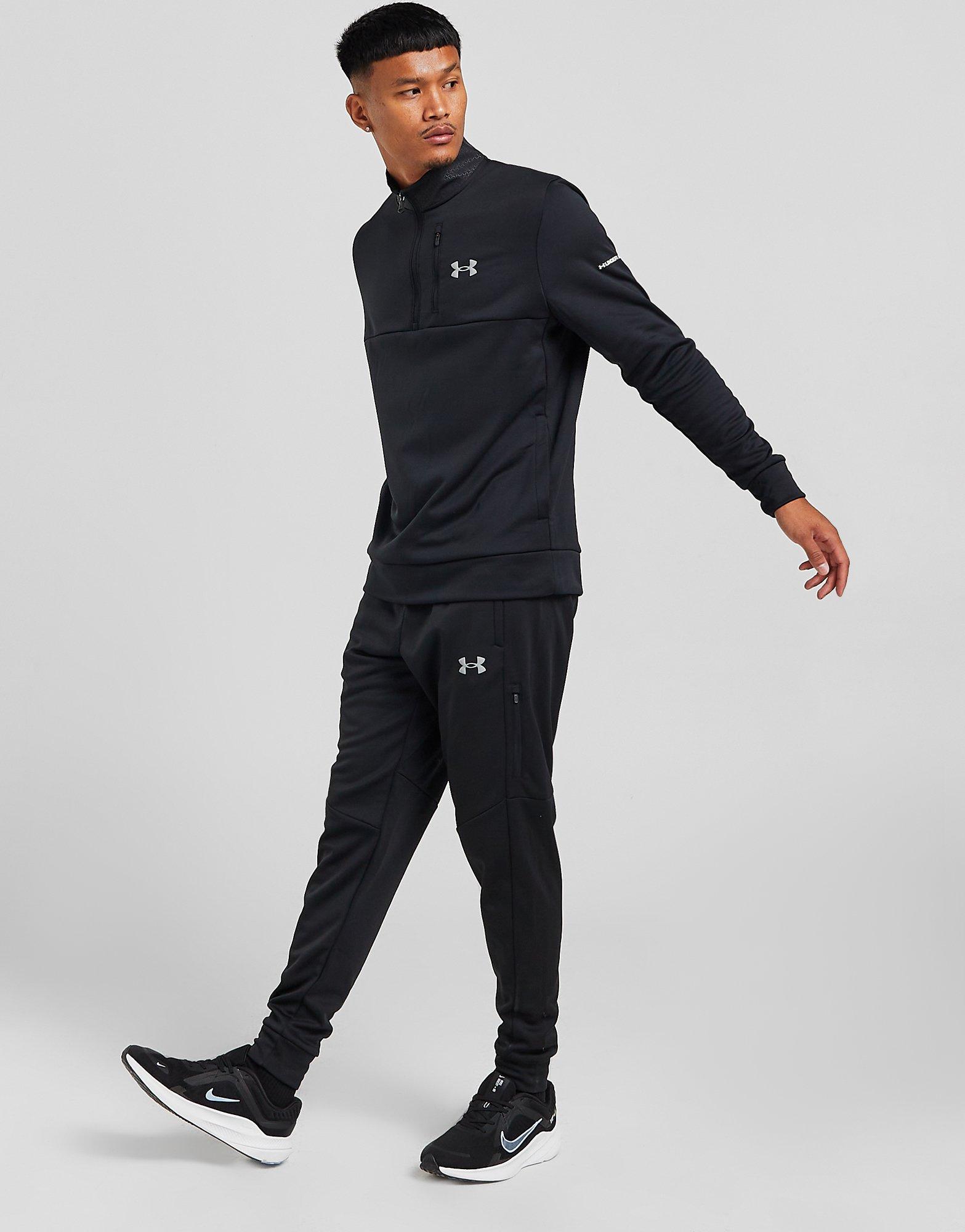 Under Armour tracksuit hooded black 1/4 zip top and bottoms reg