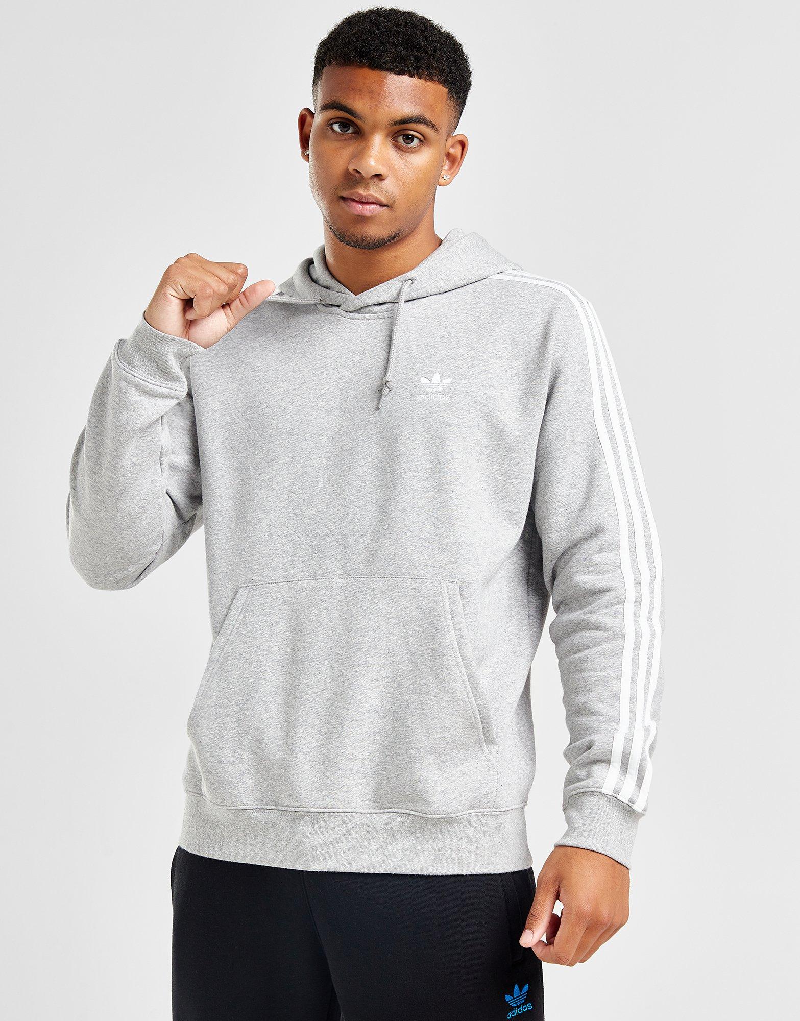 Adidas 3 stripes hoodie on sale grey