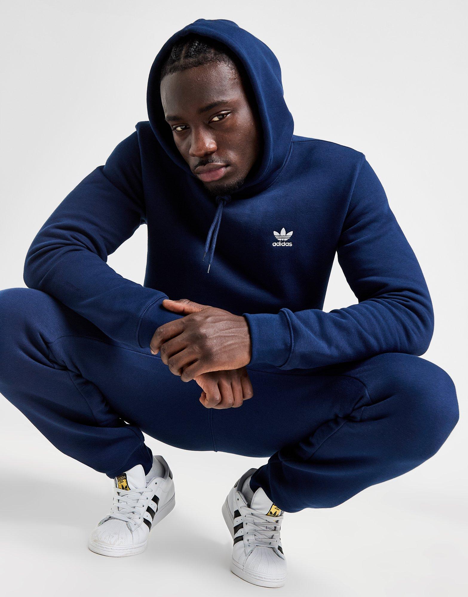 Originals Blue Fleece Hoodie Essential - JD Global Trefoil adidas Sports