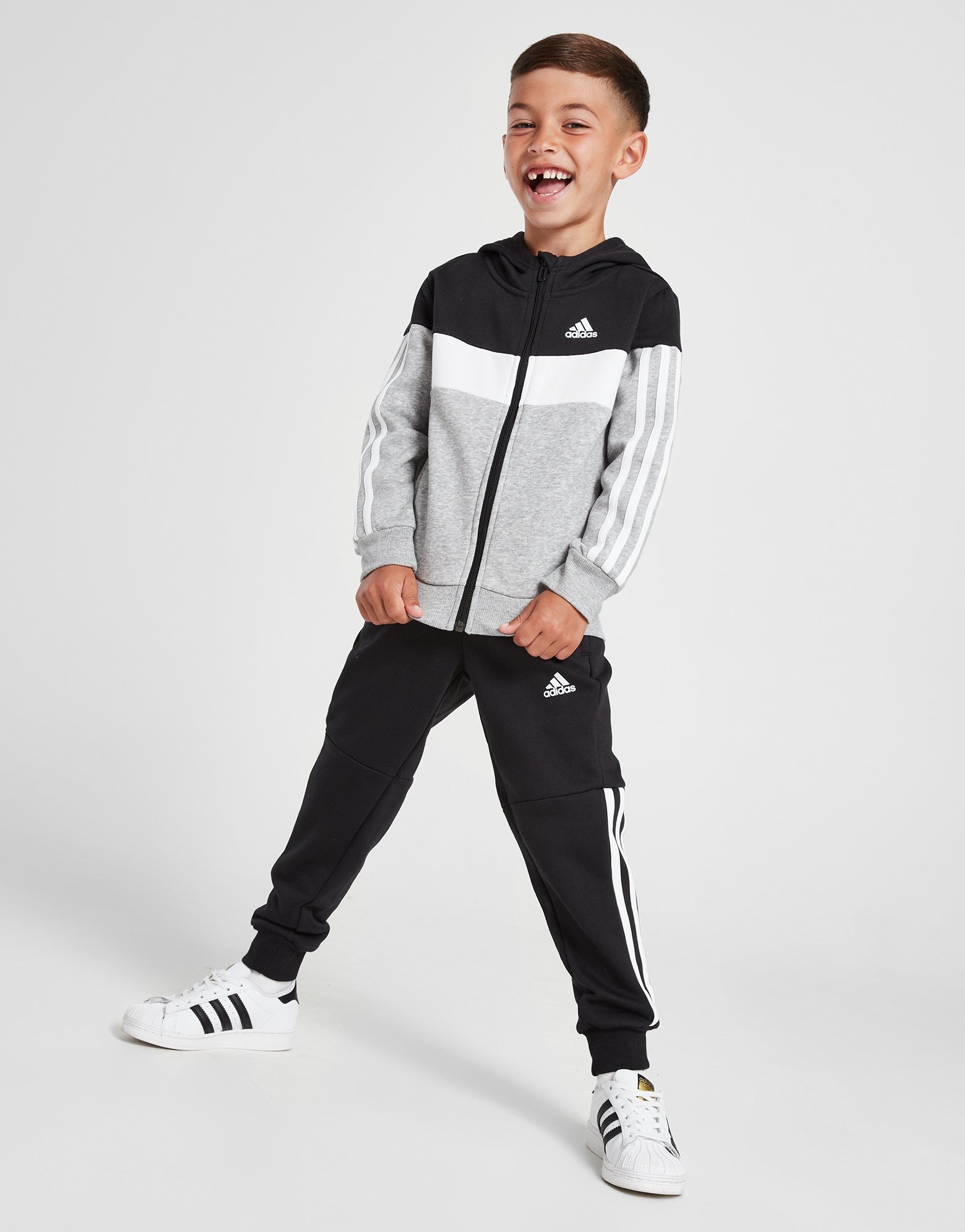 Black adidas Colour Block Full Zip Tracksuit Children | JD Sports UK