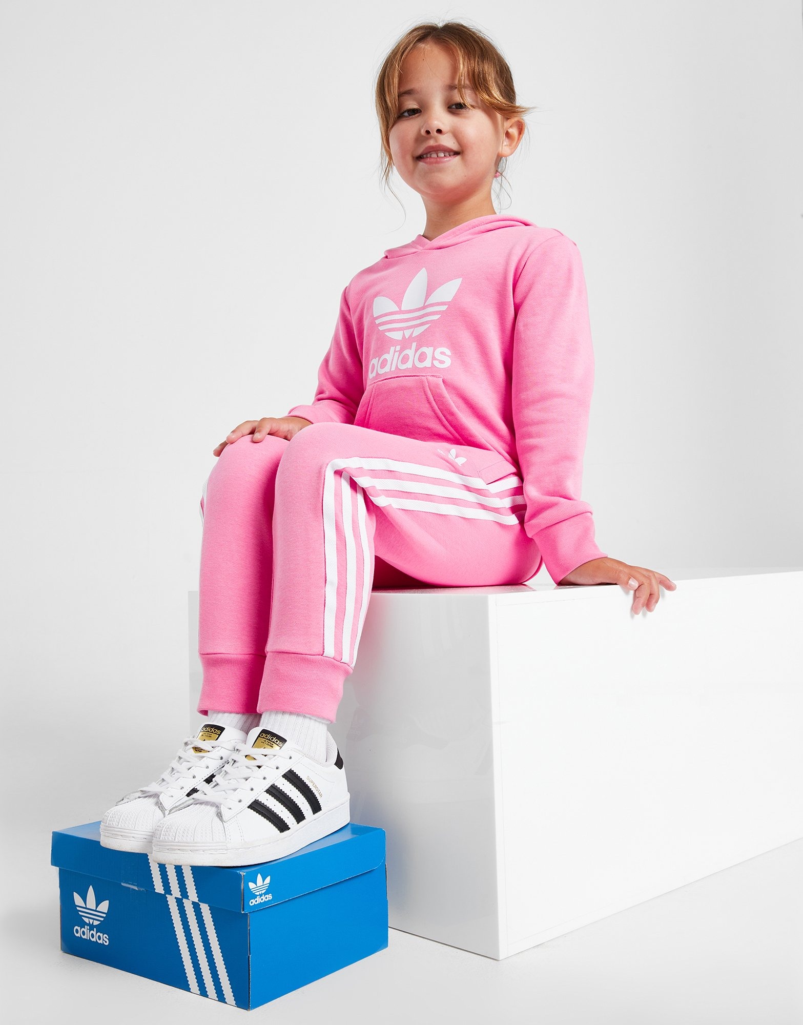 adidas Hooded Girls\' Trefoil - Originals JD Pink Sports Children Tracksuit Global