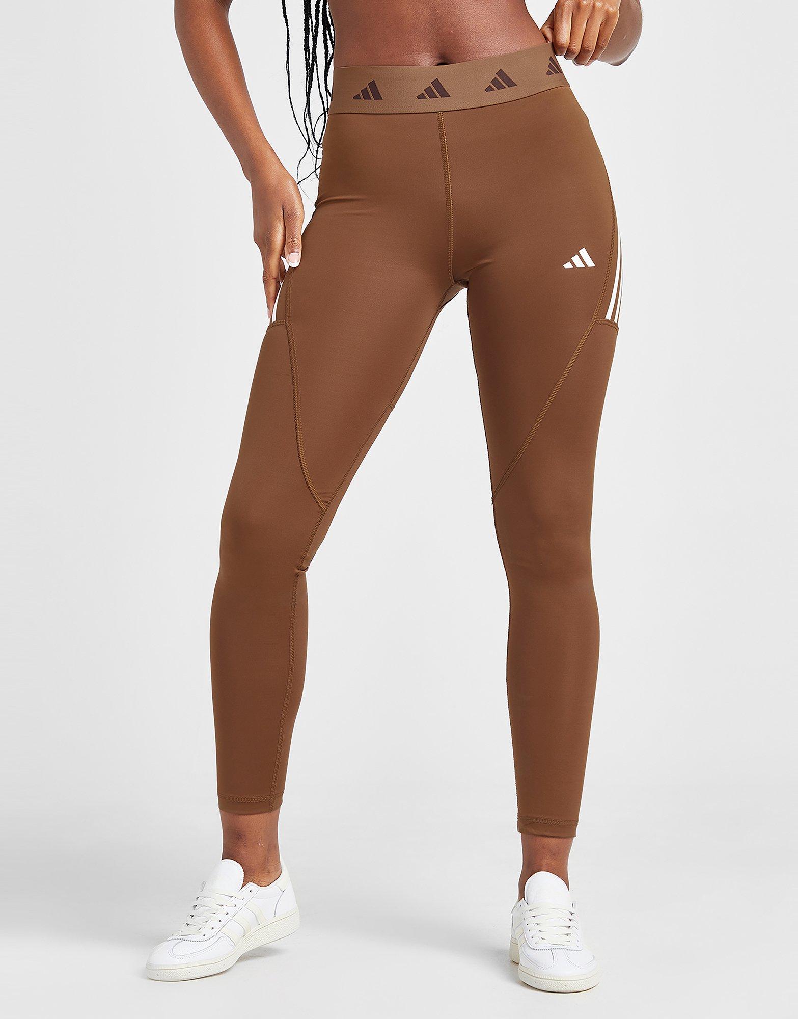 ADIDAS Women's HyperGlam Three-Stripes 7/8 Tight Leggings NWT Brown SIZE:  XS 