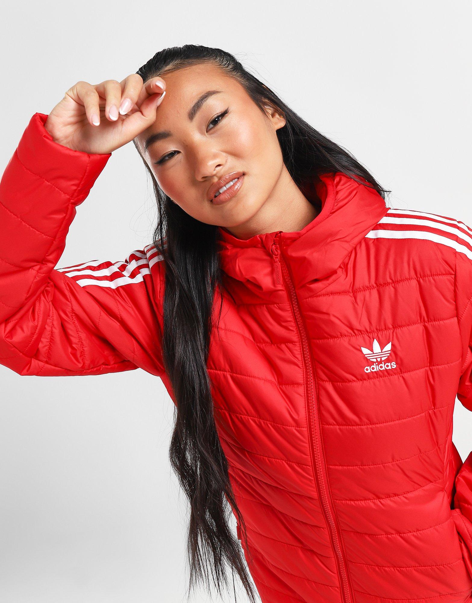 Adidas originals three stripe padded sales jacket in red