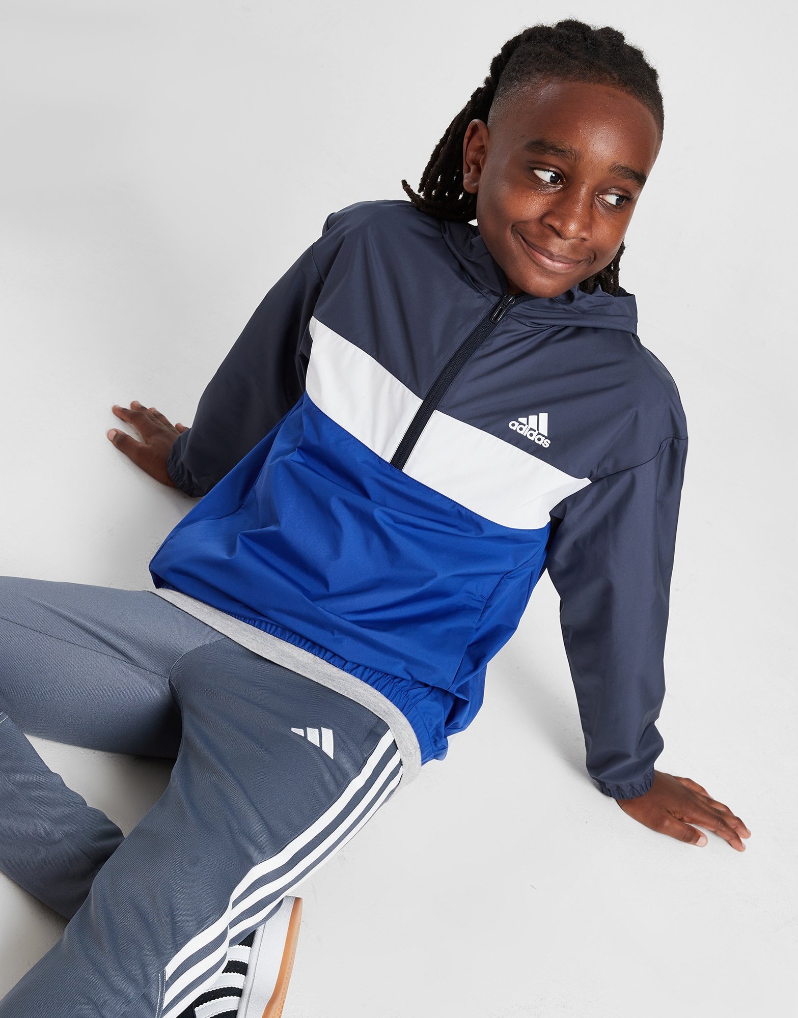 Blue adidas Lightweight Colour Block Hooded Jacket Junior | JD Sports UK