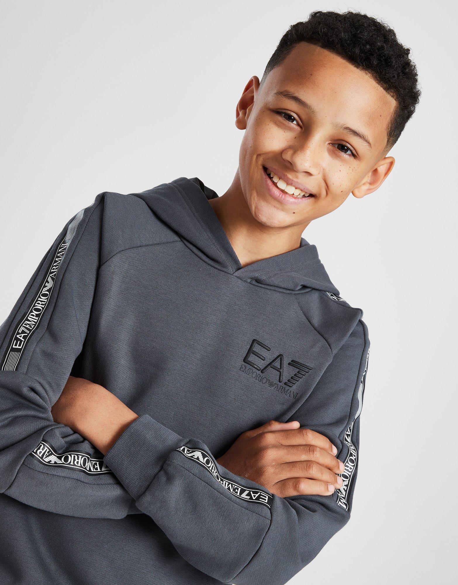 Grey Emporio Armani EA7 Taped Overhead Hoodie Junior JD Sports UK