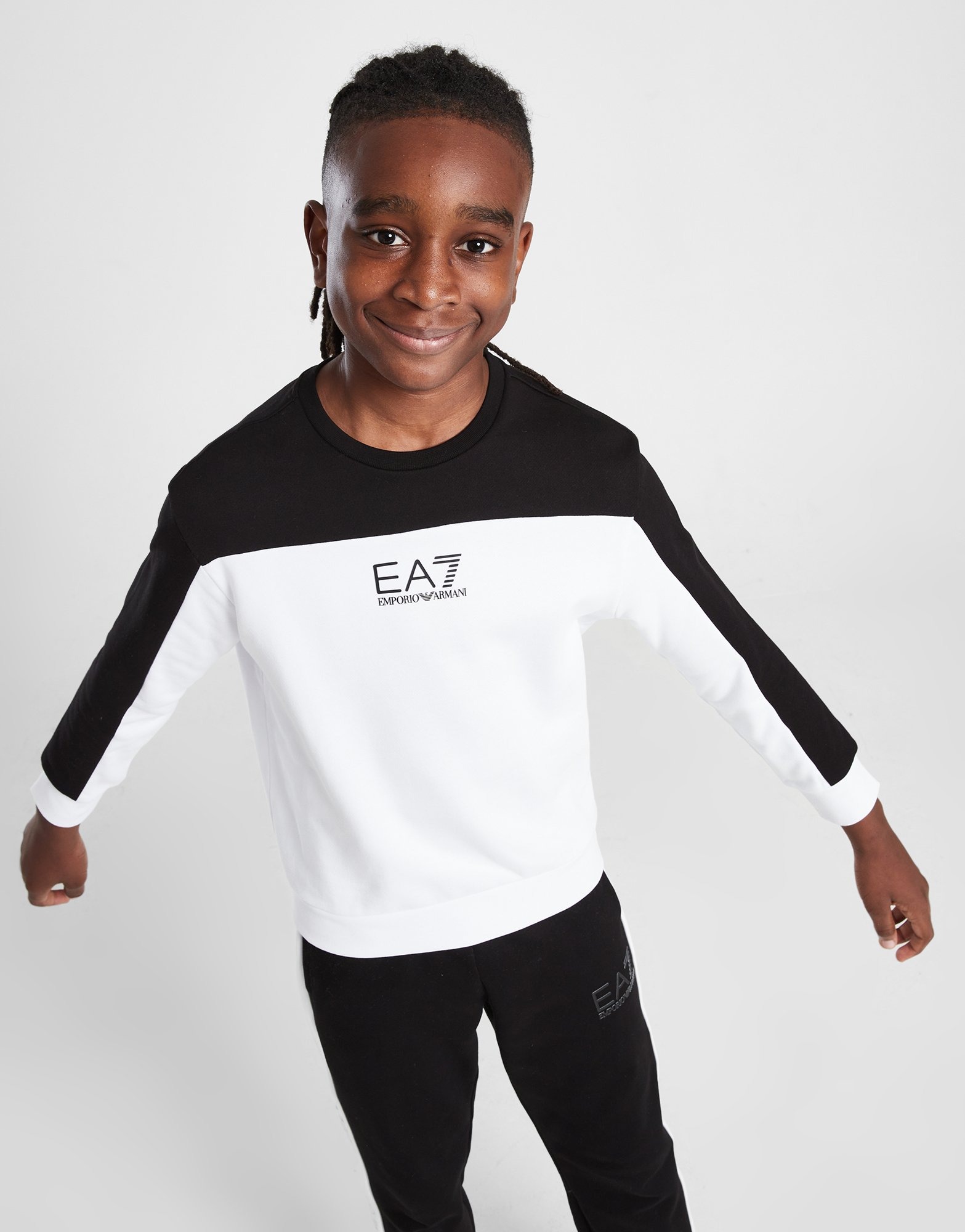 White Emporio Armani EA7 Cut & Sew Crew Sweatshirt Junior - JD Sports