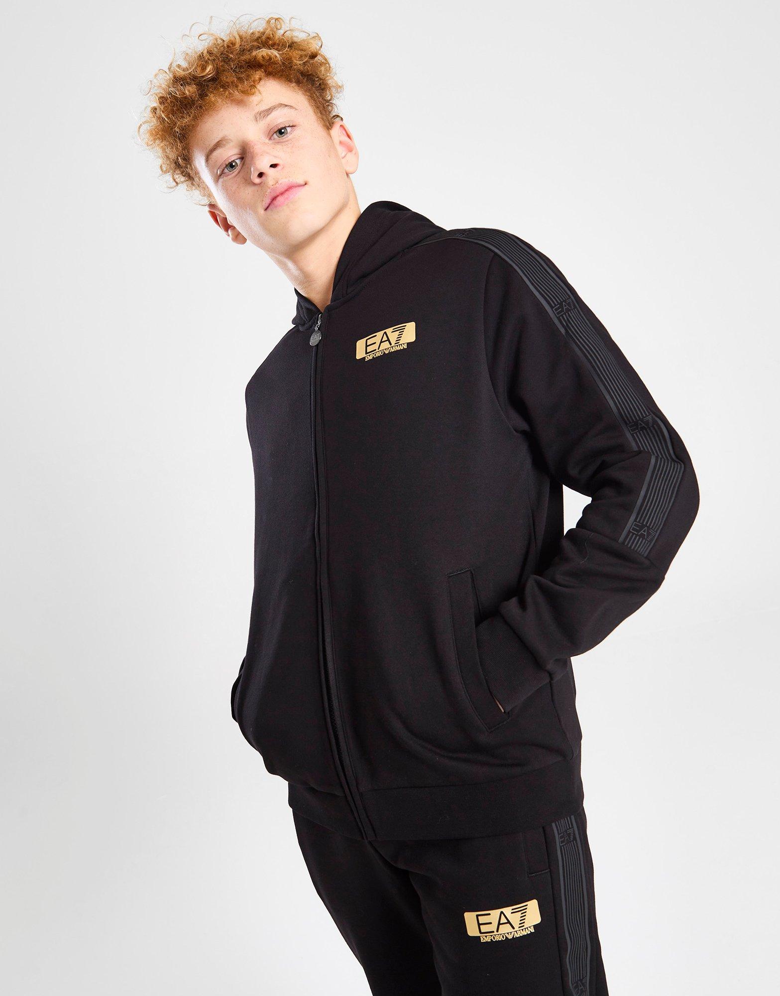 Black Emporio Armani EA7 7 Lines Gold Logo Full Zip Hoodie Junior