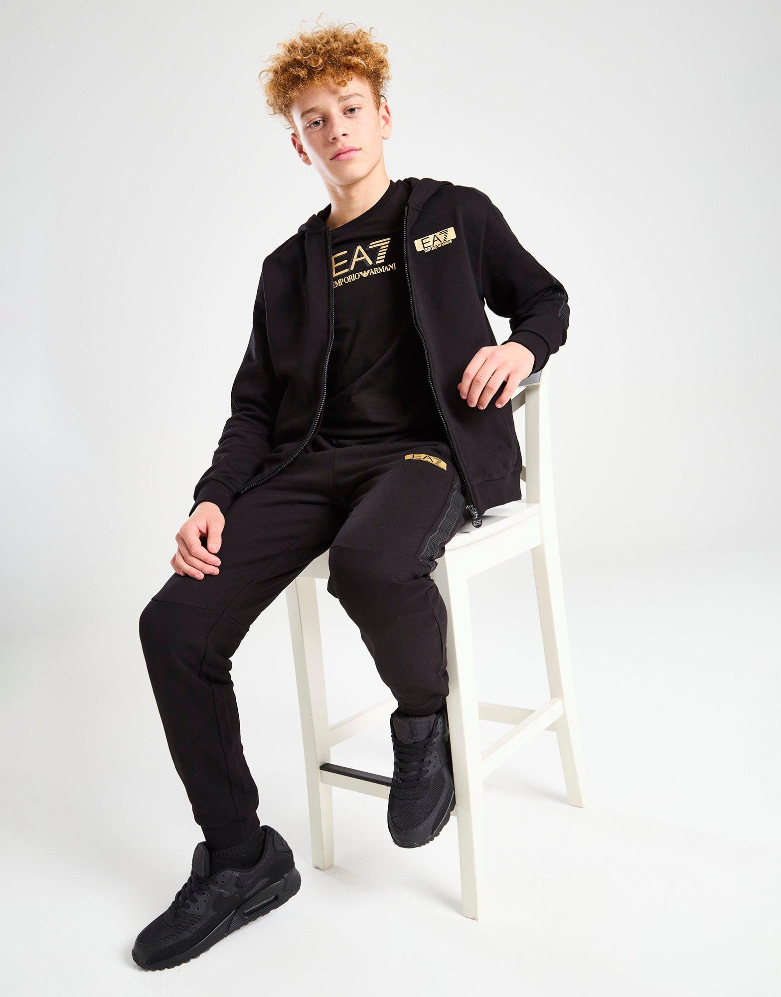 Emporio Armani EA7 7 Lines Gold Logo Full Zip Hoodie Junior