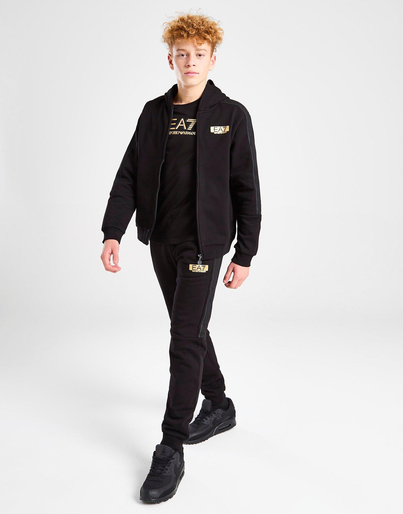 Emporio Armani EA7 7 Lines Gold Logo Full Zip Hoodie Junior