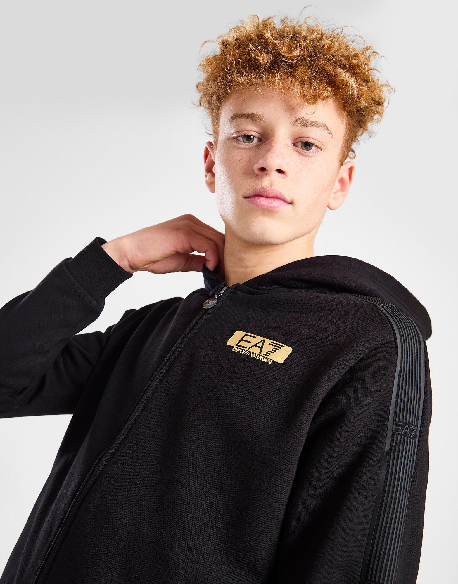 Emporio Armani EA7 7 Lines Gold Logo Full Zip Hoodie Junior